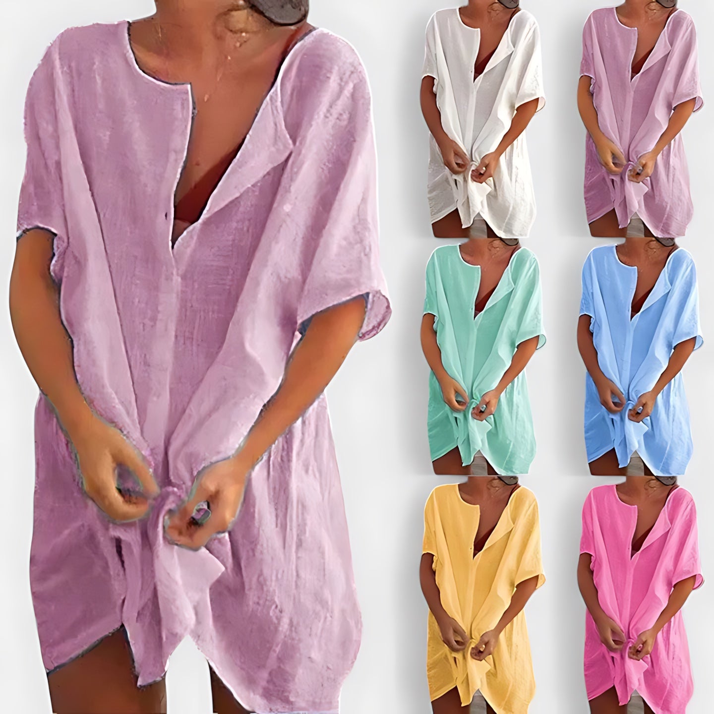 Gianna – V Neck 3/4 Sleeve Beach Tunic Dress