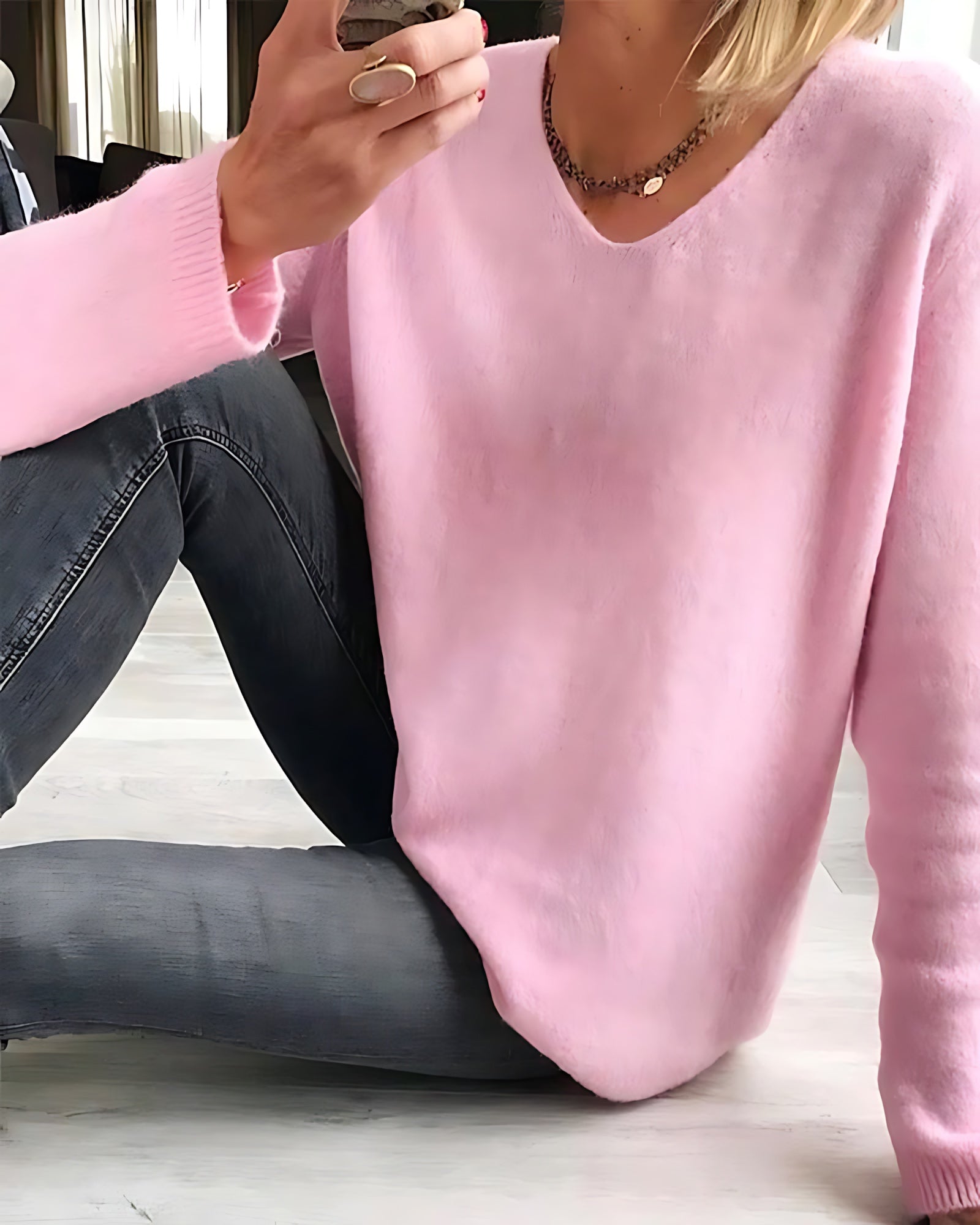 Gianna – V Neck Long Sleeve Knit Sweater