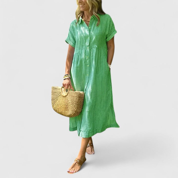 Fiona – Collared Short Sleeve Midi Shirt Dress