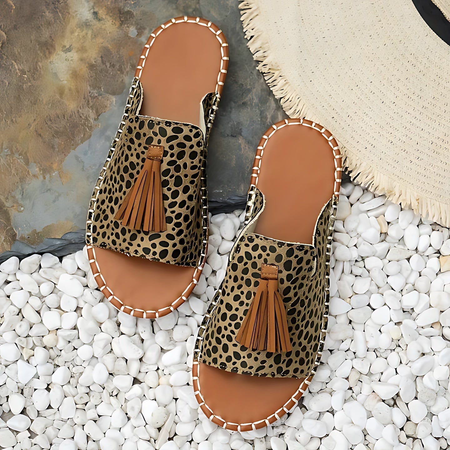 Grace – Boho Embroidered Tassel Slide Sandals