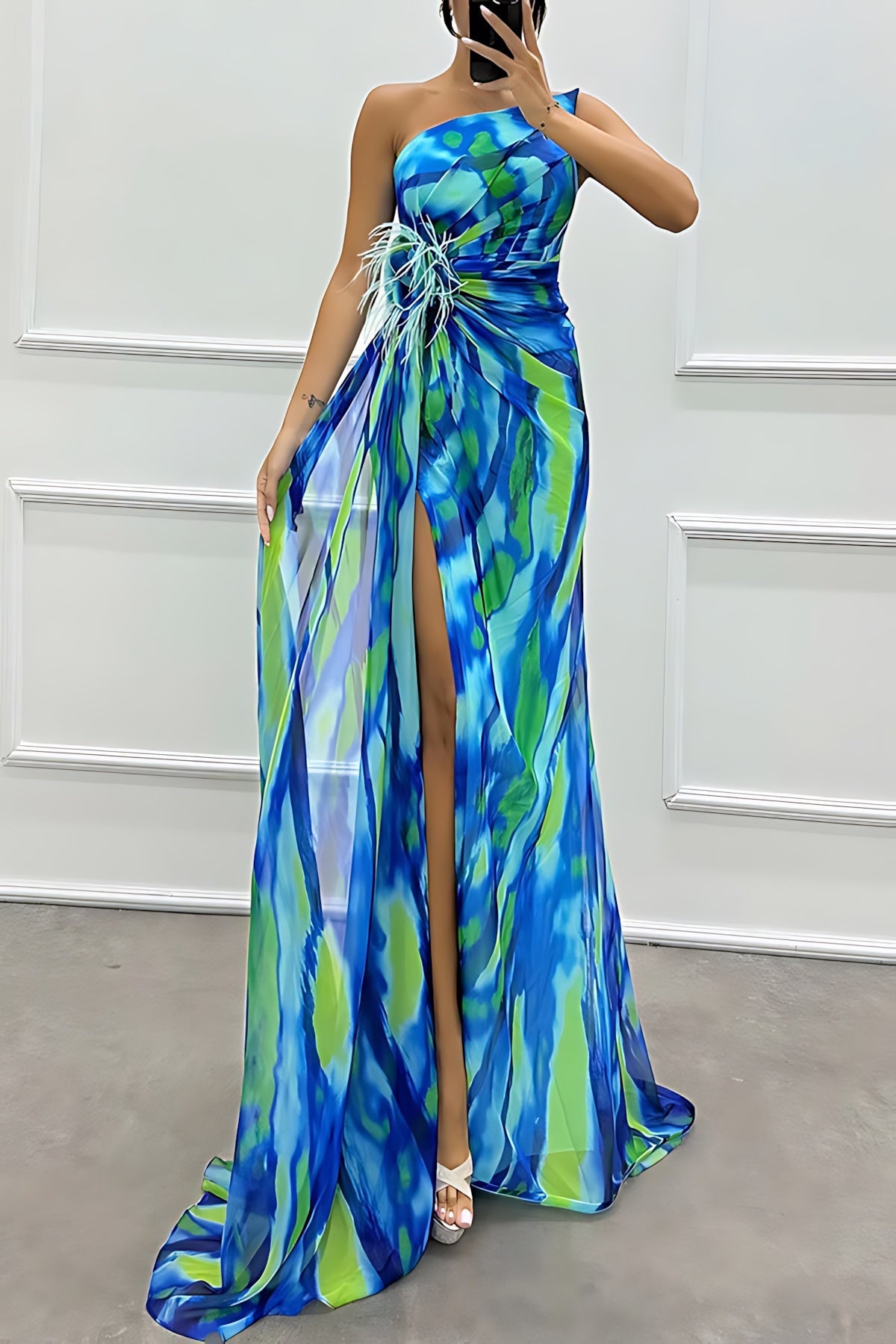 Grace – Chiffon One Shoulder Evening Maxi Dress