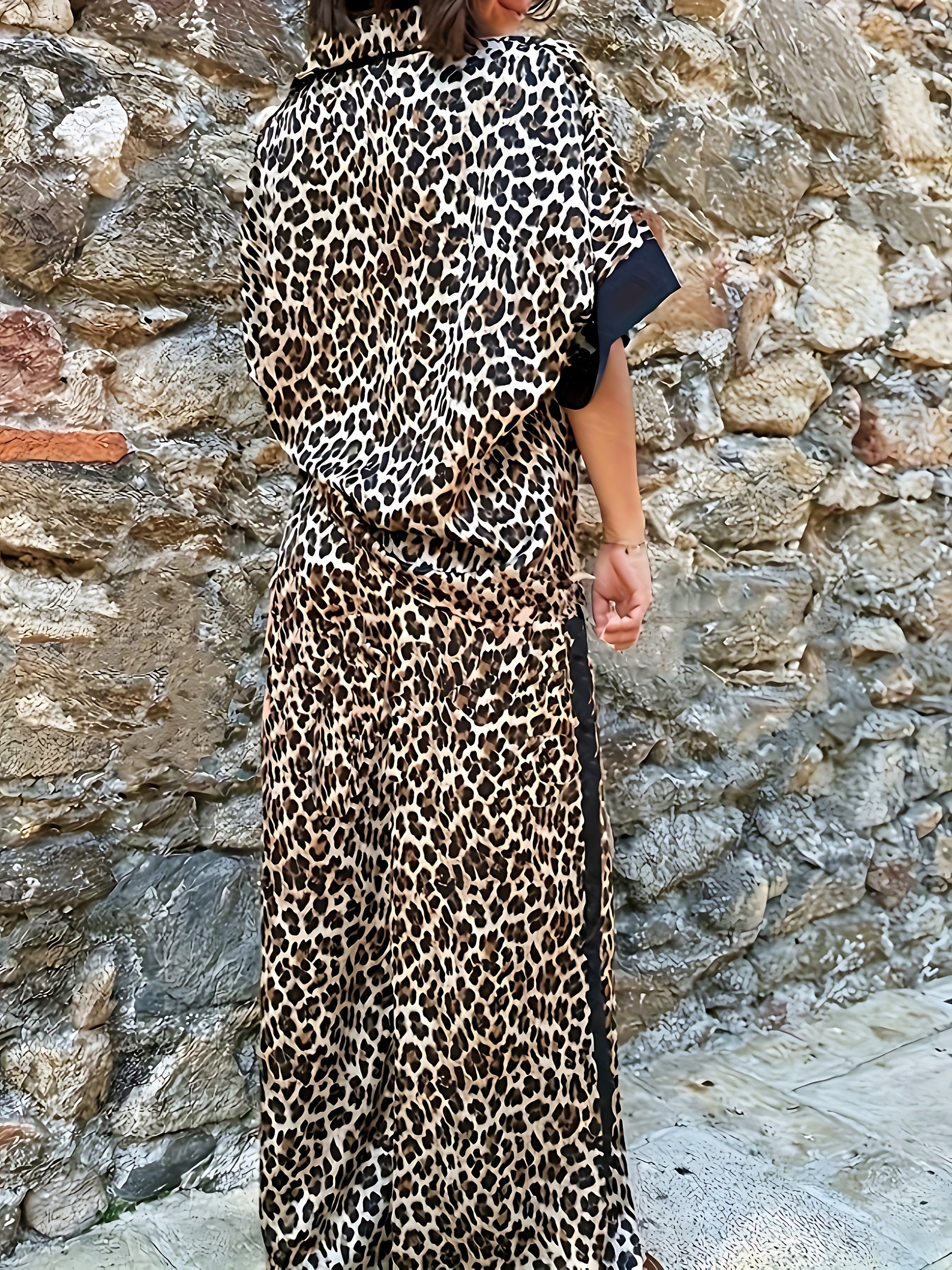 Grace – Leopard Print Shirt and Wide Leg Pants Set