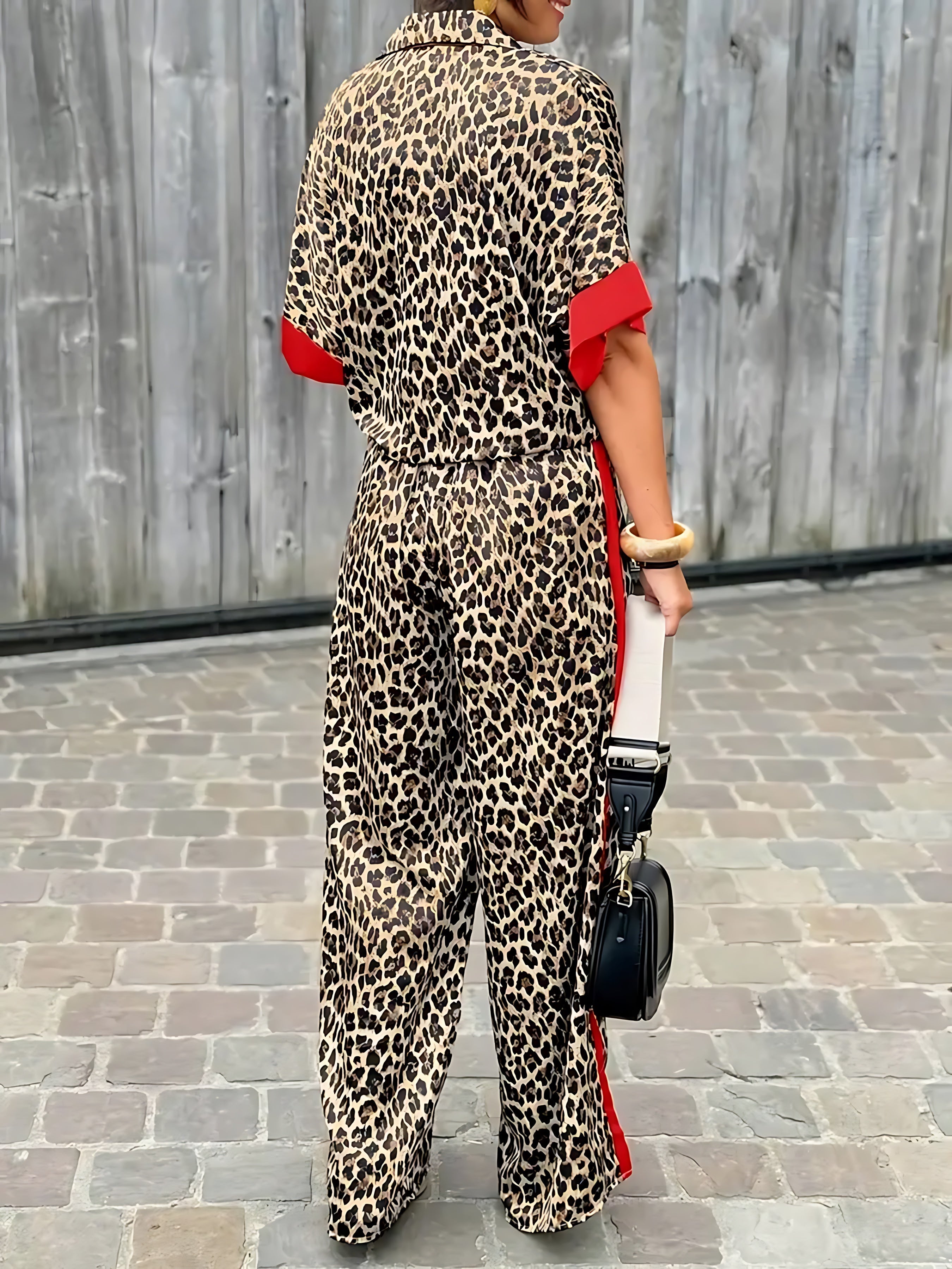 Grace – Leopard Print Shirt and Wide Leg Pants Set