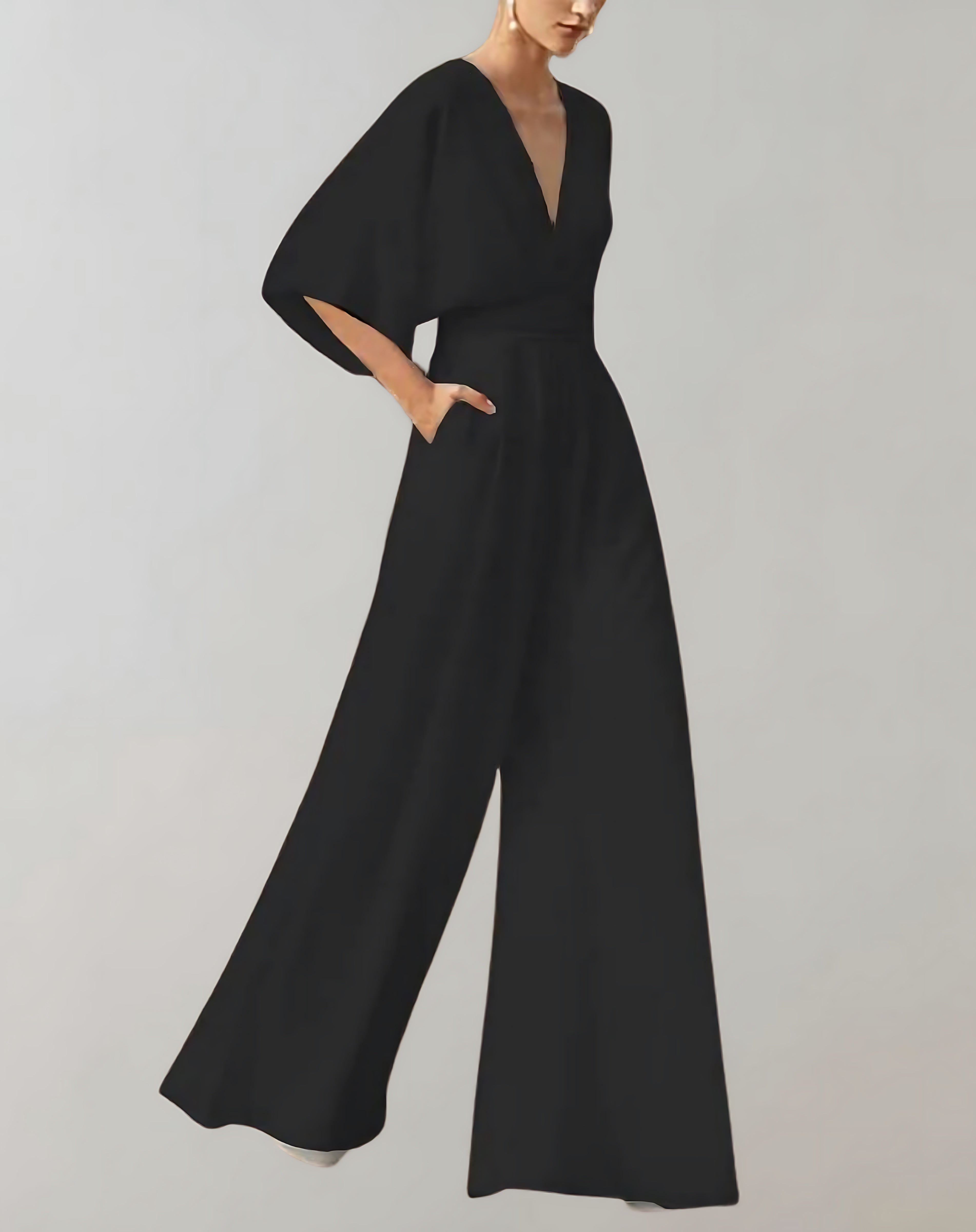 Grace – V Neck Batwing Sleeve Wide Leg Formal Jumpsuit