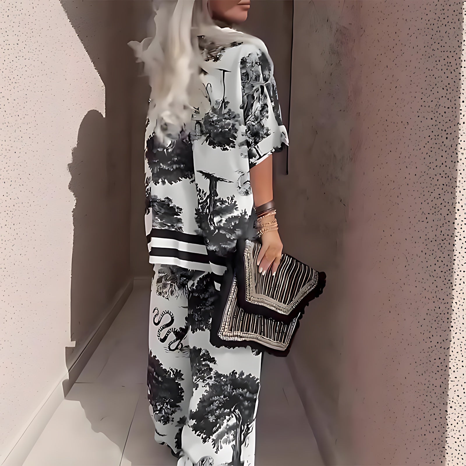 Hadley – Floral Print V Neck Top and Wide Leg Pants Set