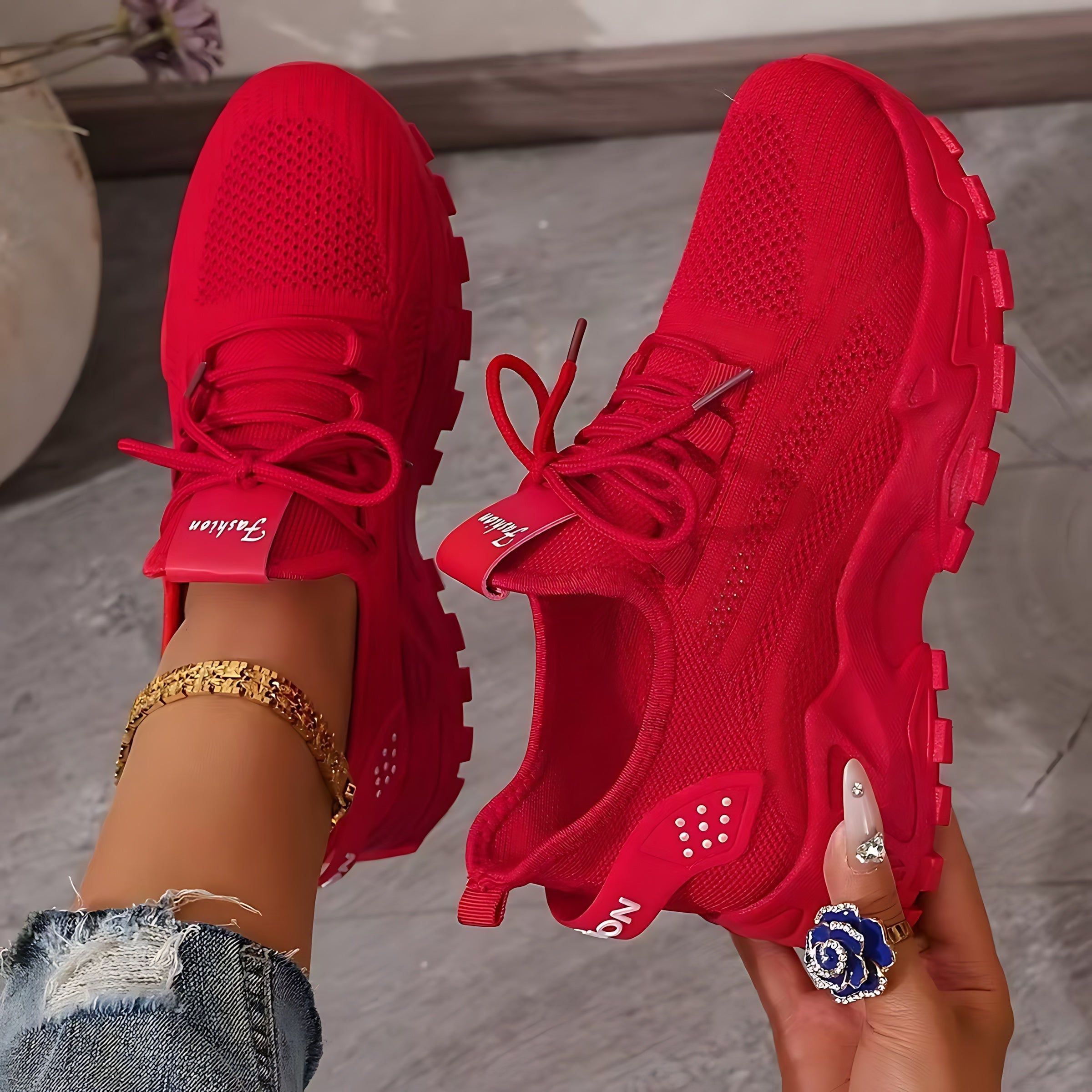 Hadley – Mesh Lace Up Chunky Sole Walking Sneakers