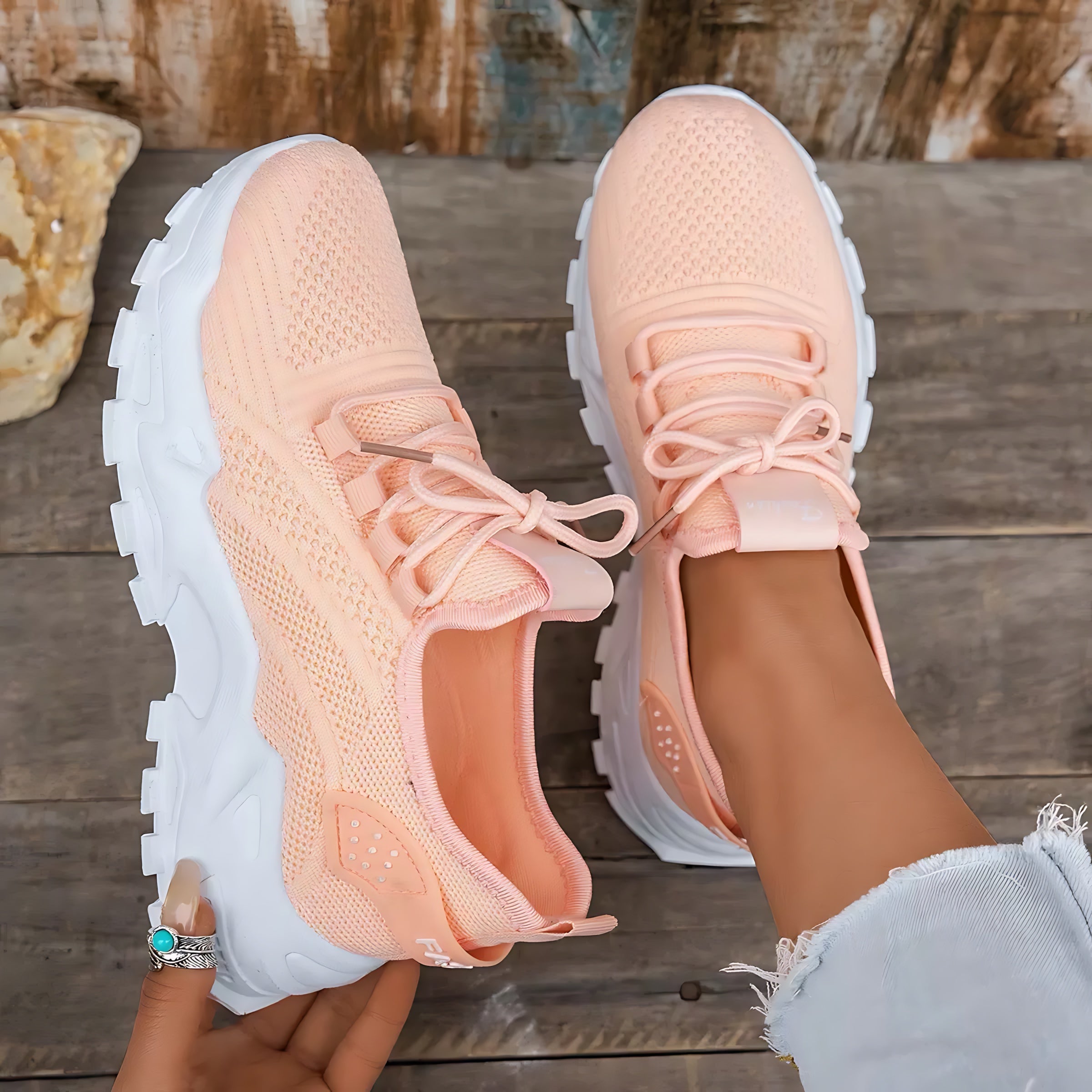 Hadley – Mesh Lace Up Chunky Sole Walking Sneakers