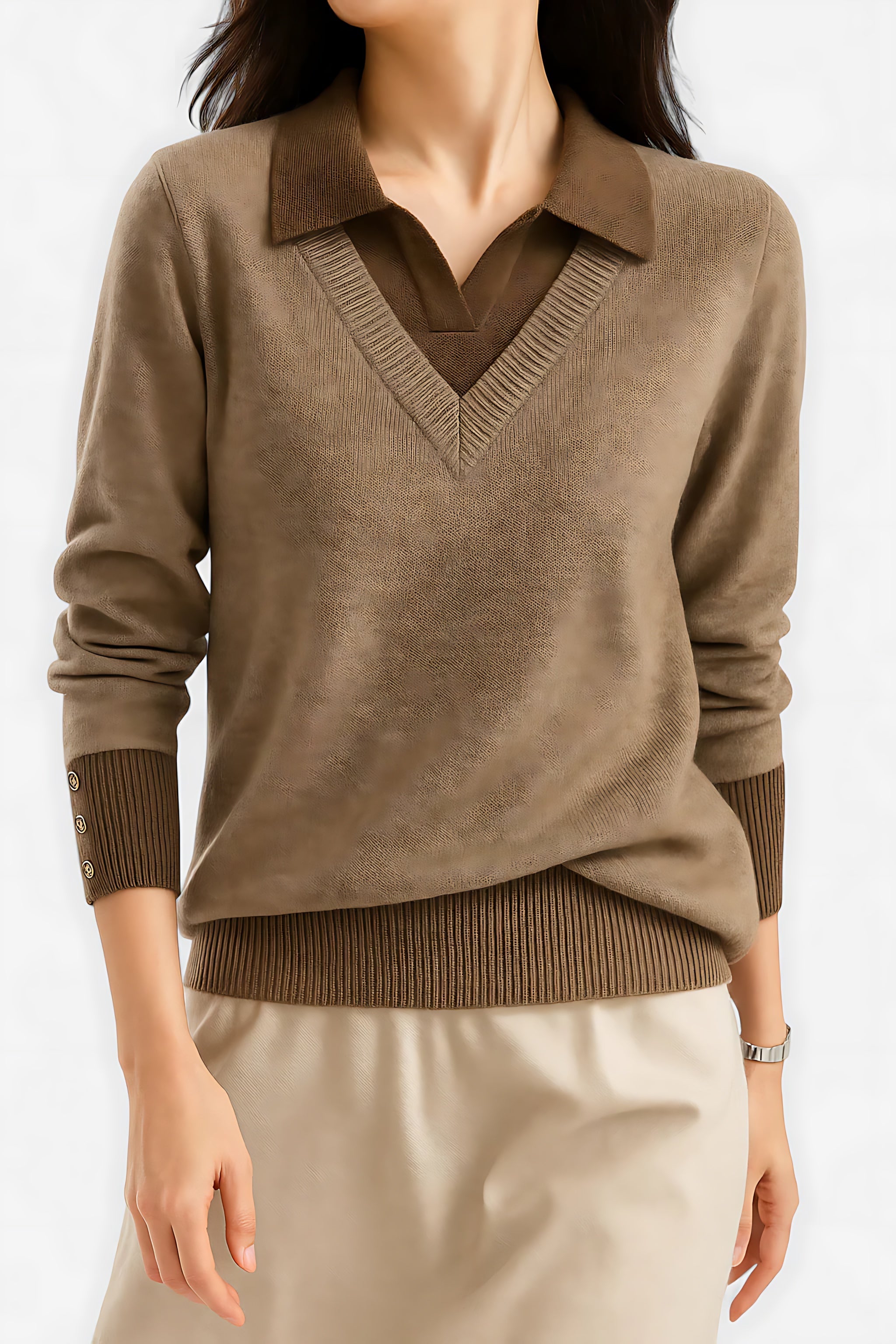 Hailey – Collared V Neck Knit Sweater