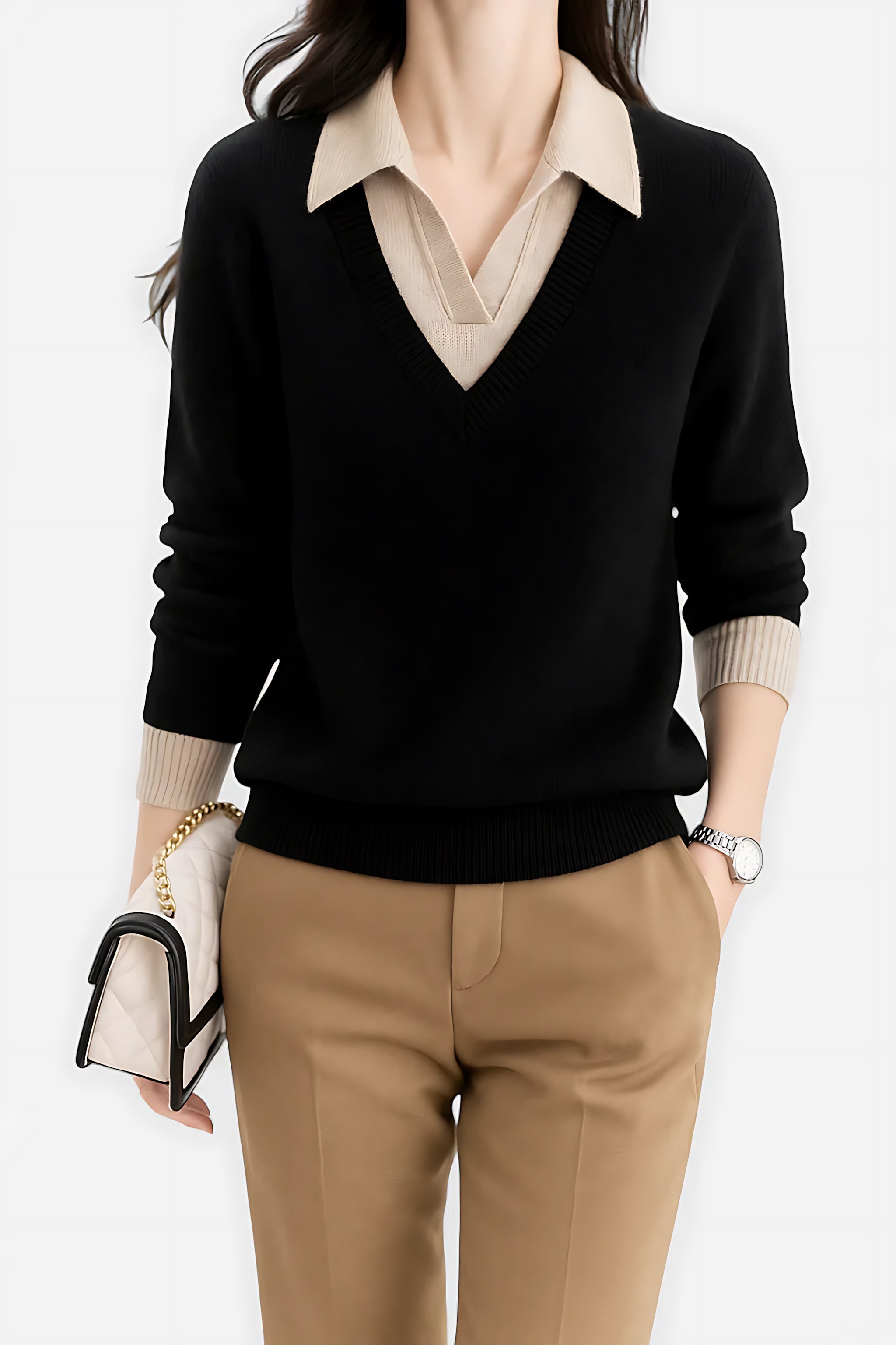 Hailey – Collared V Neck Knit Sweater
