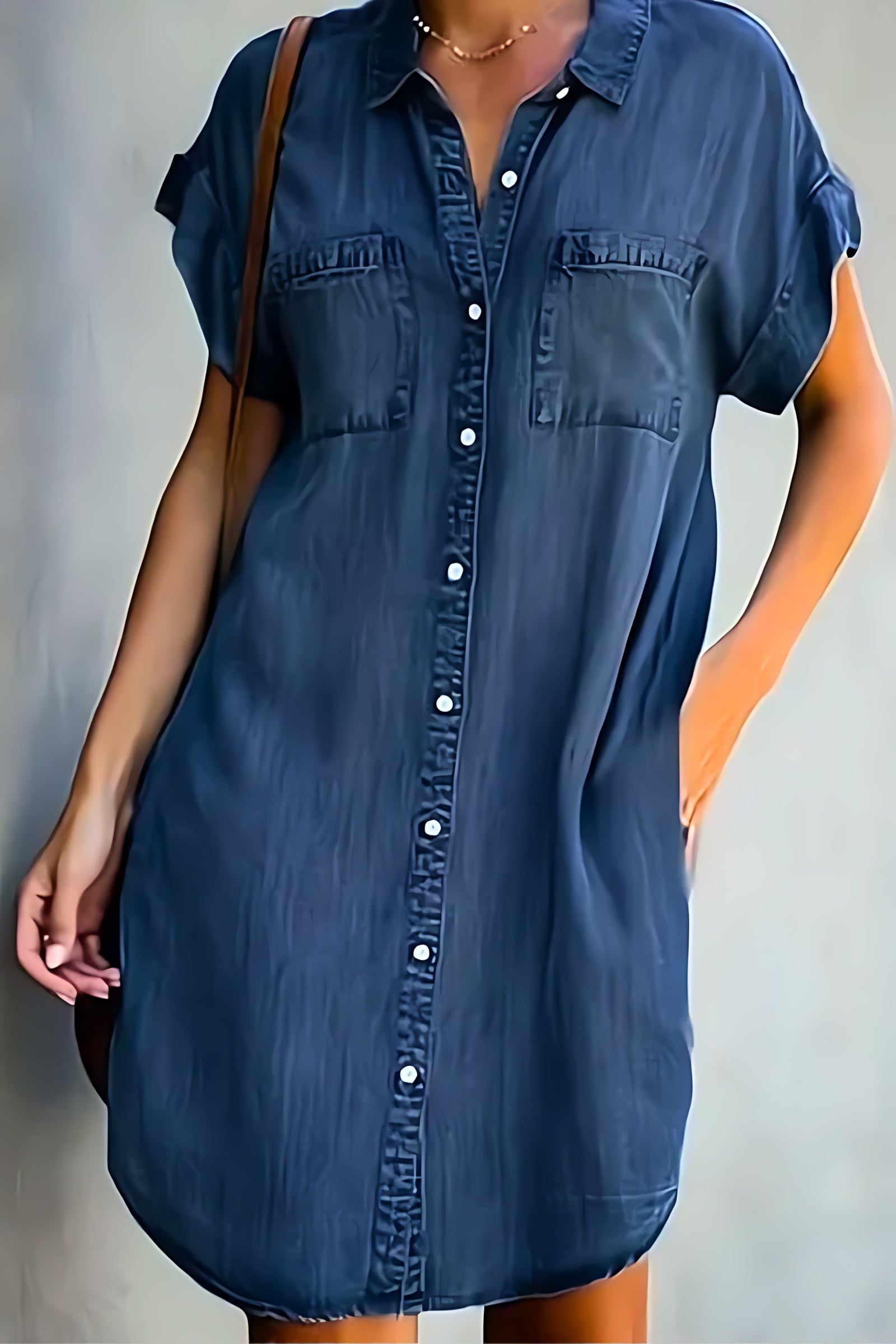 Hailey – Denim Short Sleeve Mini Shirt Dress