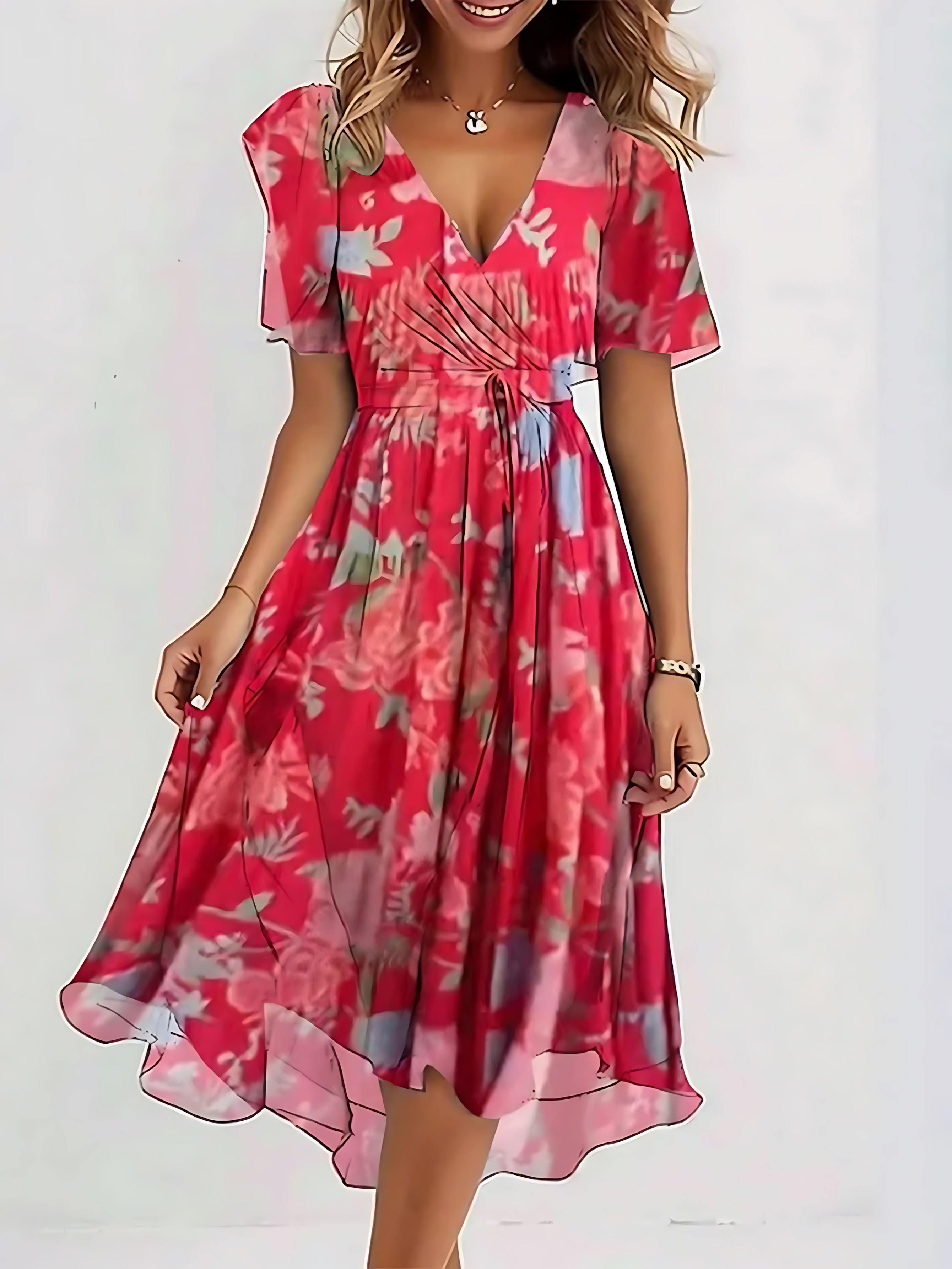 Hailey – Floral Chiffon Flutter Sleeve Midi Dress