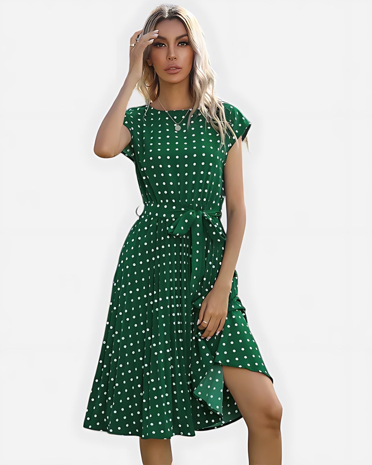 Hailey – Polka Dot Cap Sleeve Flowy Midi Dress