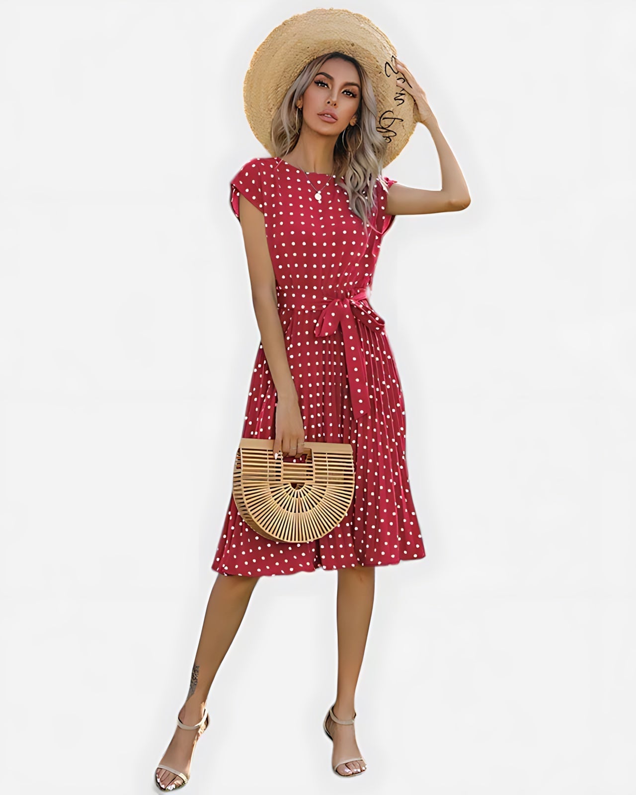 Hailey – Polka Dot Cap Sleeve Flowy Midi Dress