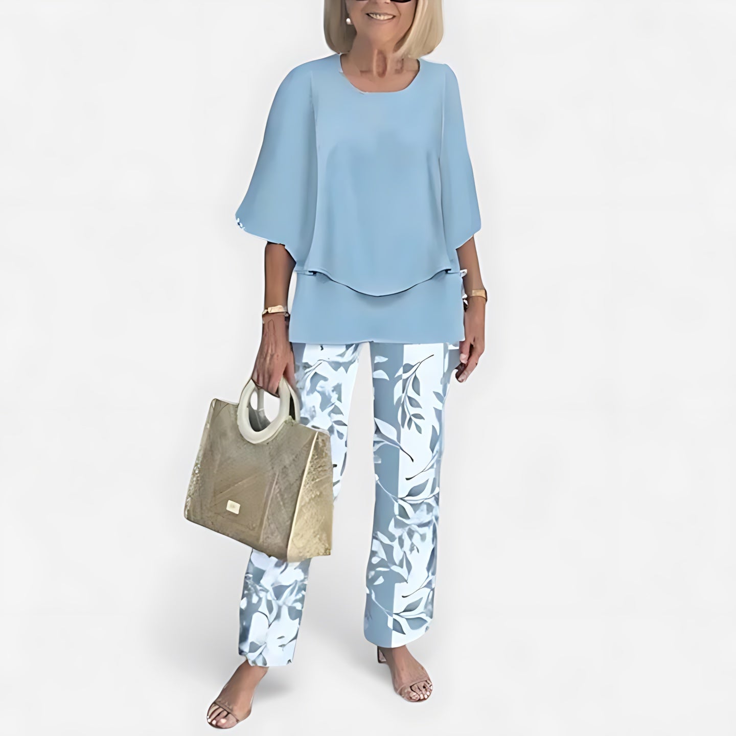 Hailey – Short Sleeve Top and Leaf Print Pants Set
