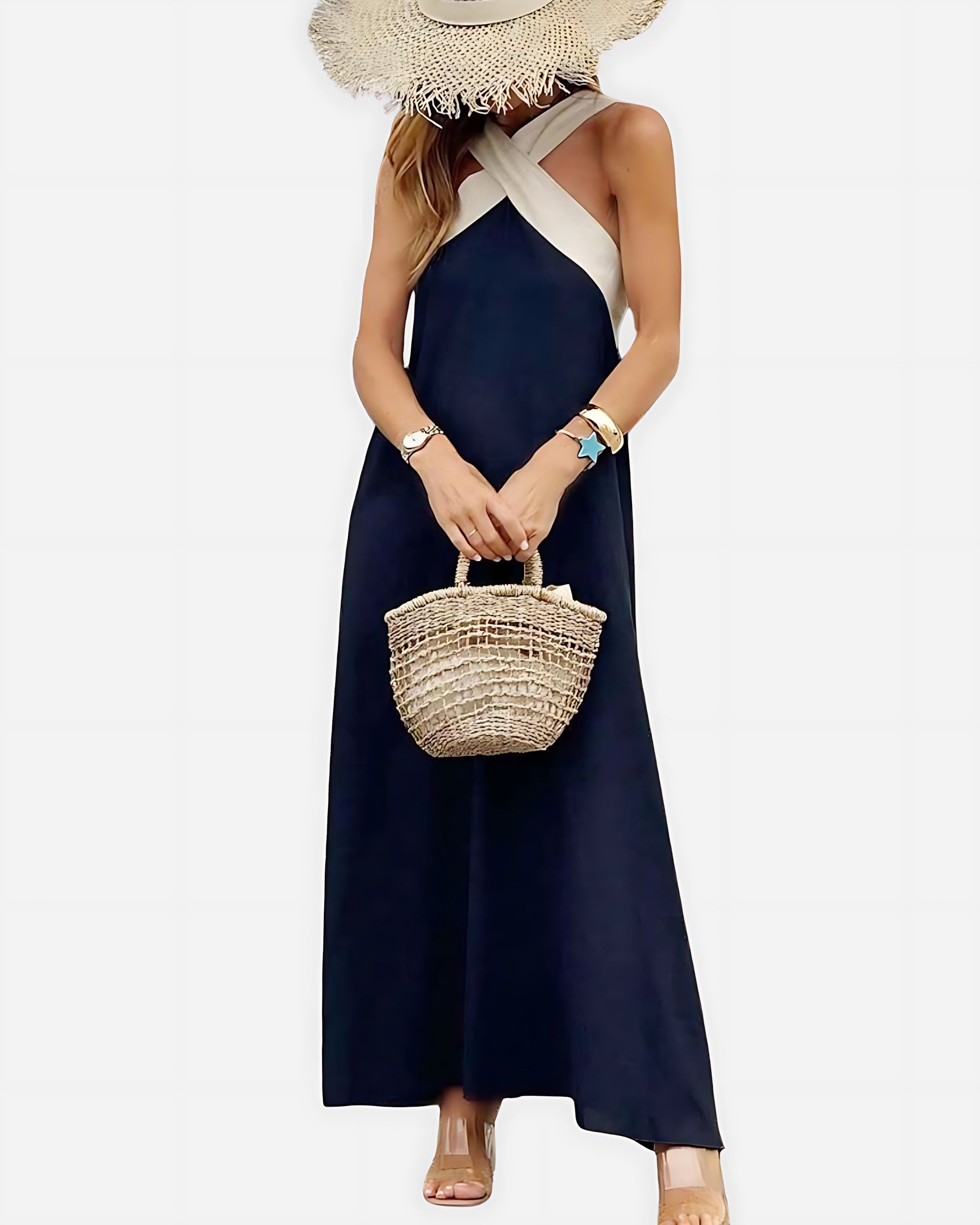 Hannah – Cross Halter Neck Summer Maxi Dress
