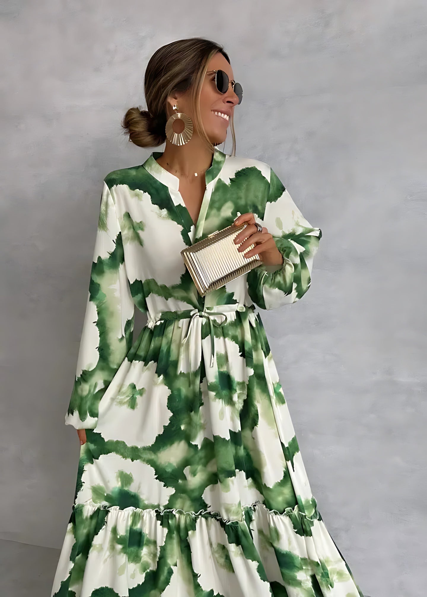 Hannah – Tie Dye Long Sleeve Tiered Maxi Dress