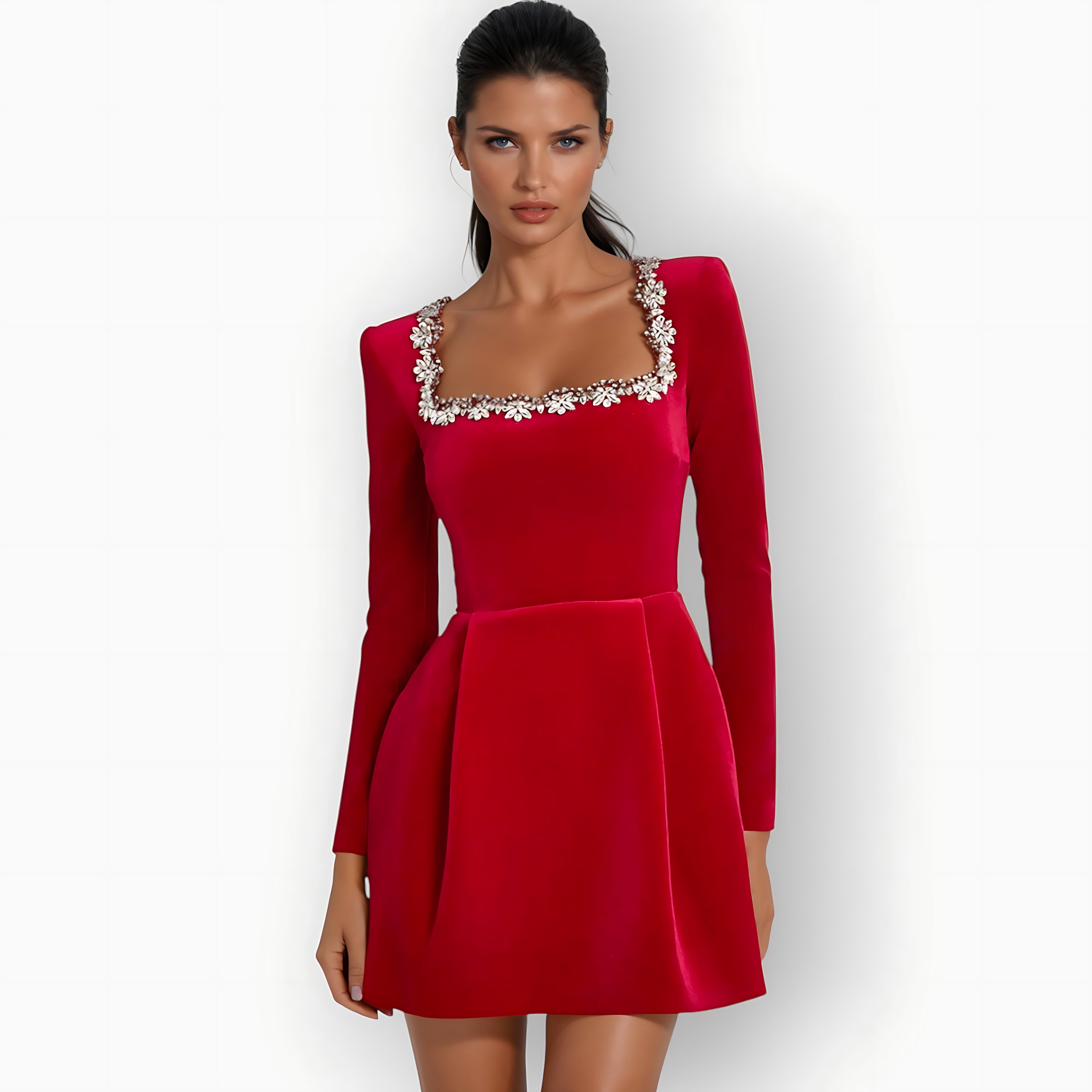 Hannah – Velvet Square Neck Party Mini Dress