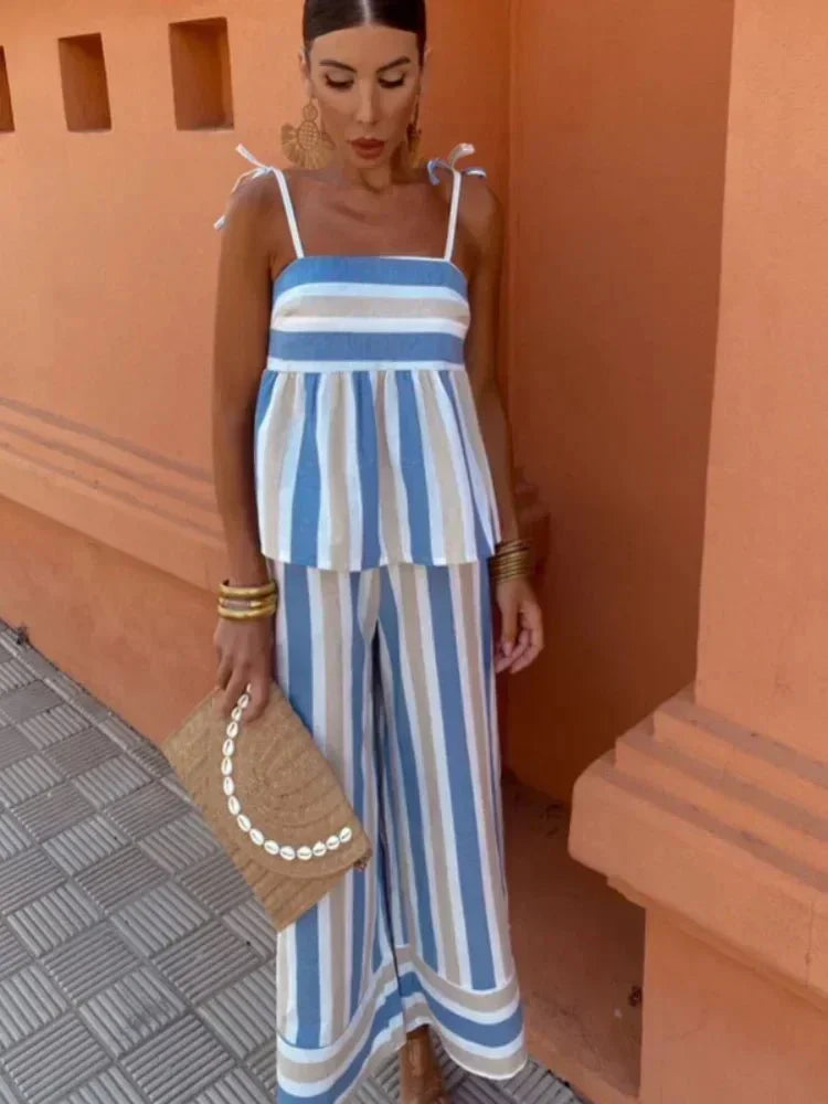 Caroline – Striped Cami Top and Wide Leg Pants Set