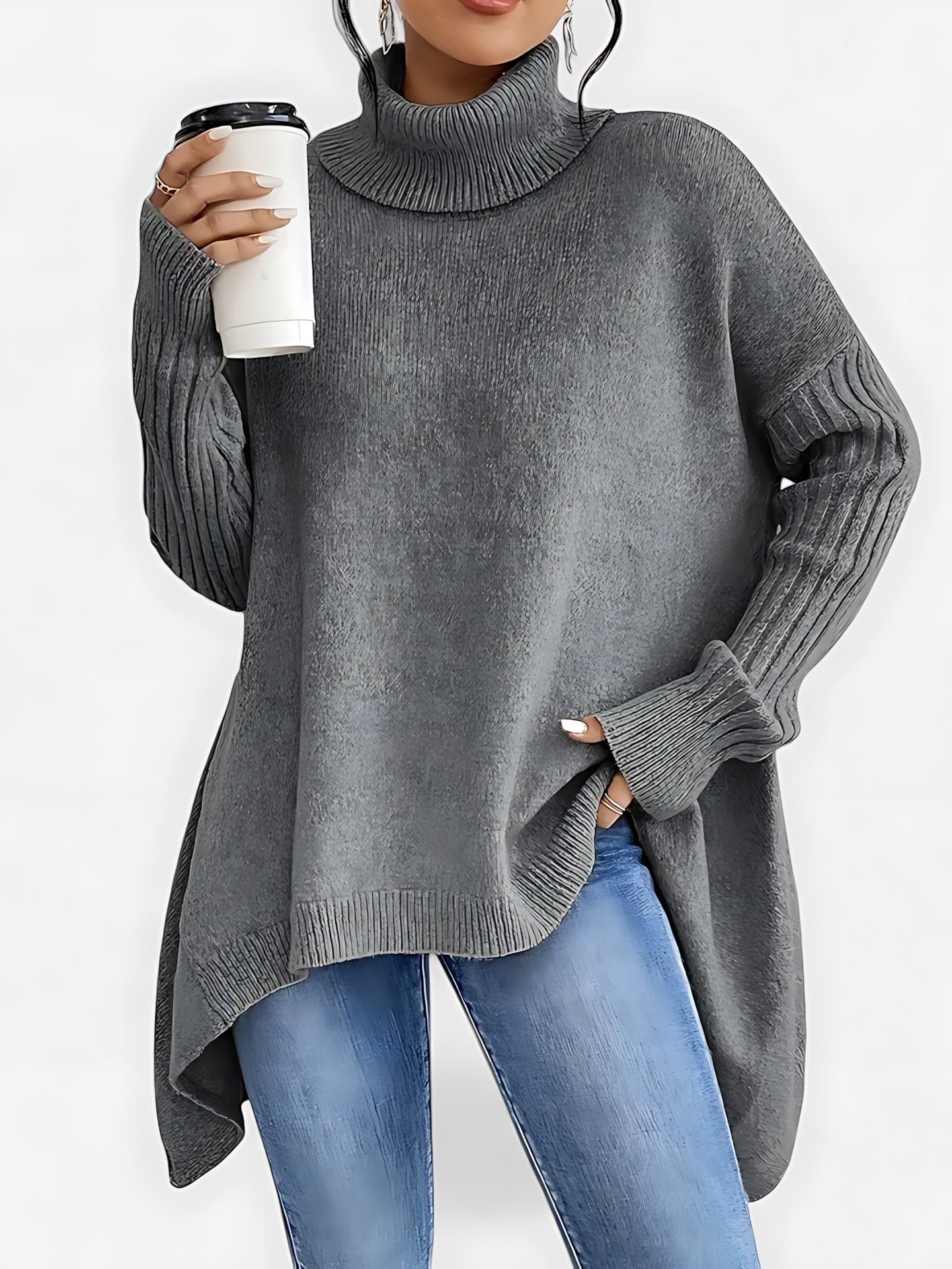 Harmony – Oversized High Low Turtleneck Sweater