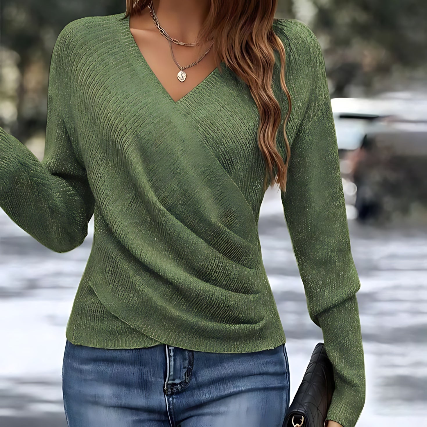 Harmony – Wrap Front V Neck Knit Sweater