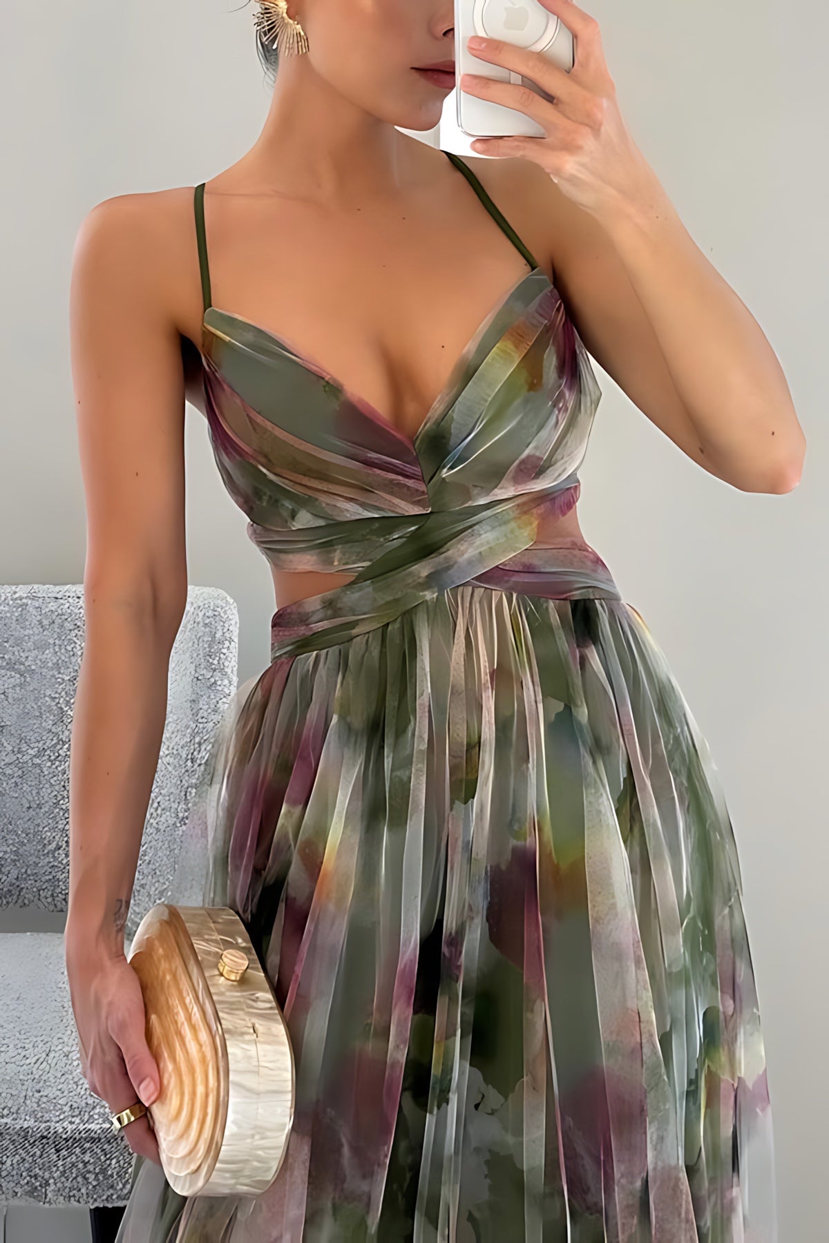 Harper – Floral Print Plunge Neck Evening Maxi Dress