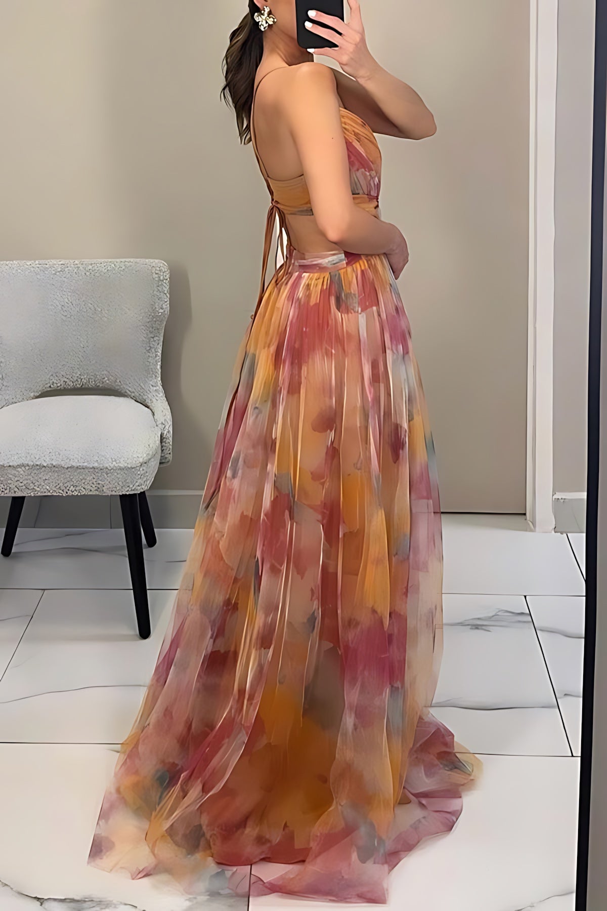 Harper – Floral Print Plunge Neck Evening Maxi Dress