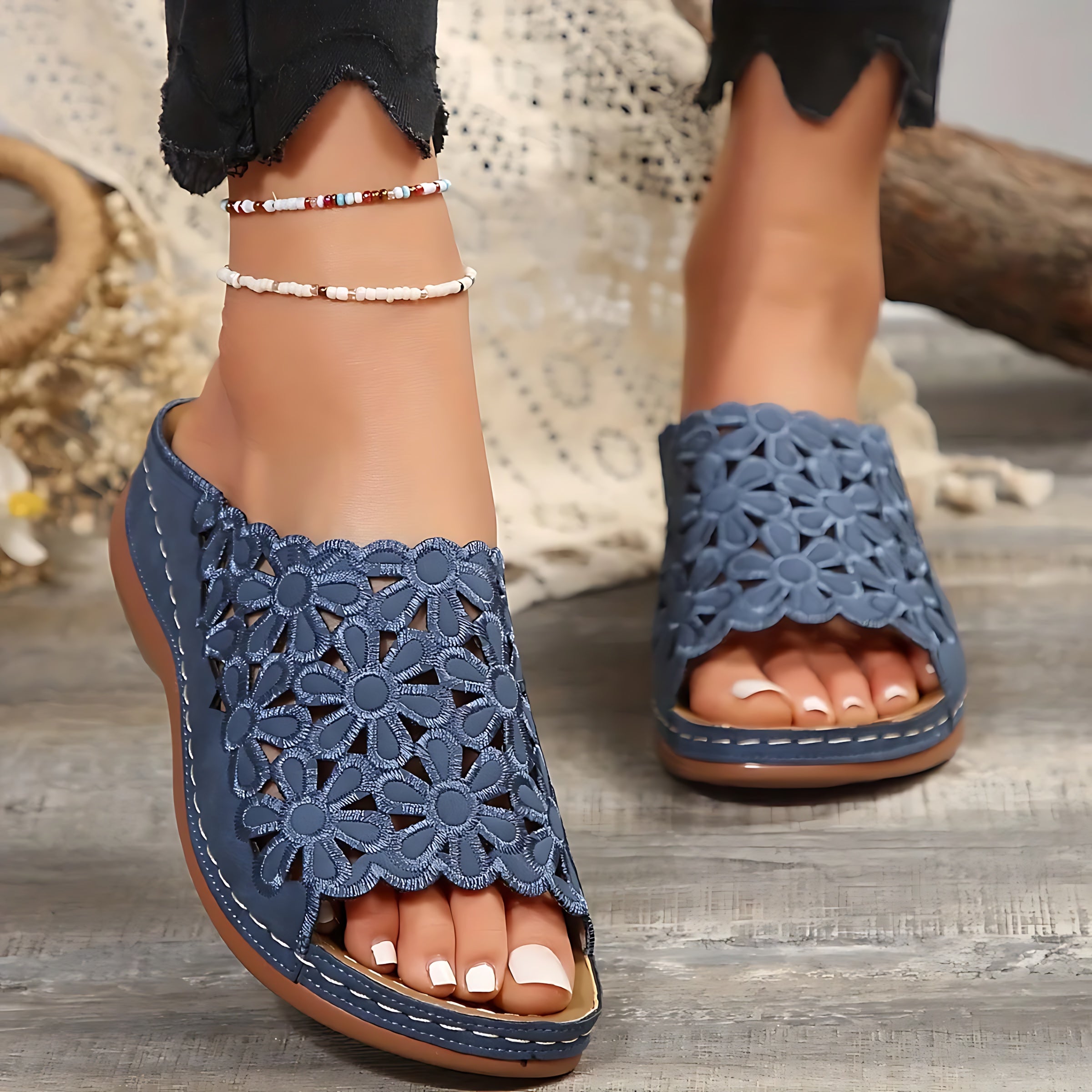 Harper – Perforated Open Toe Wedge Sandals