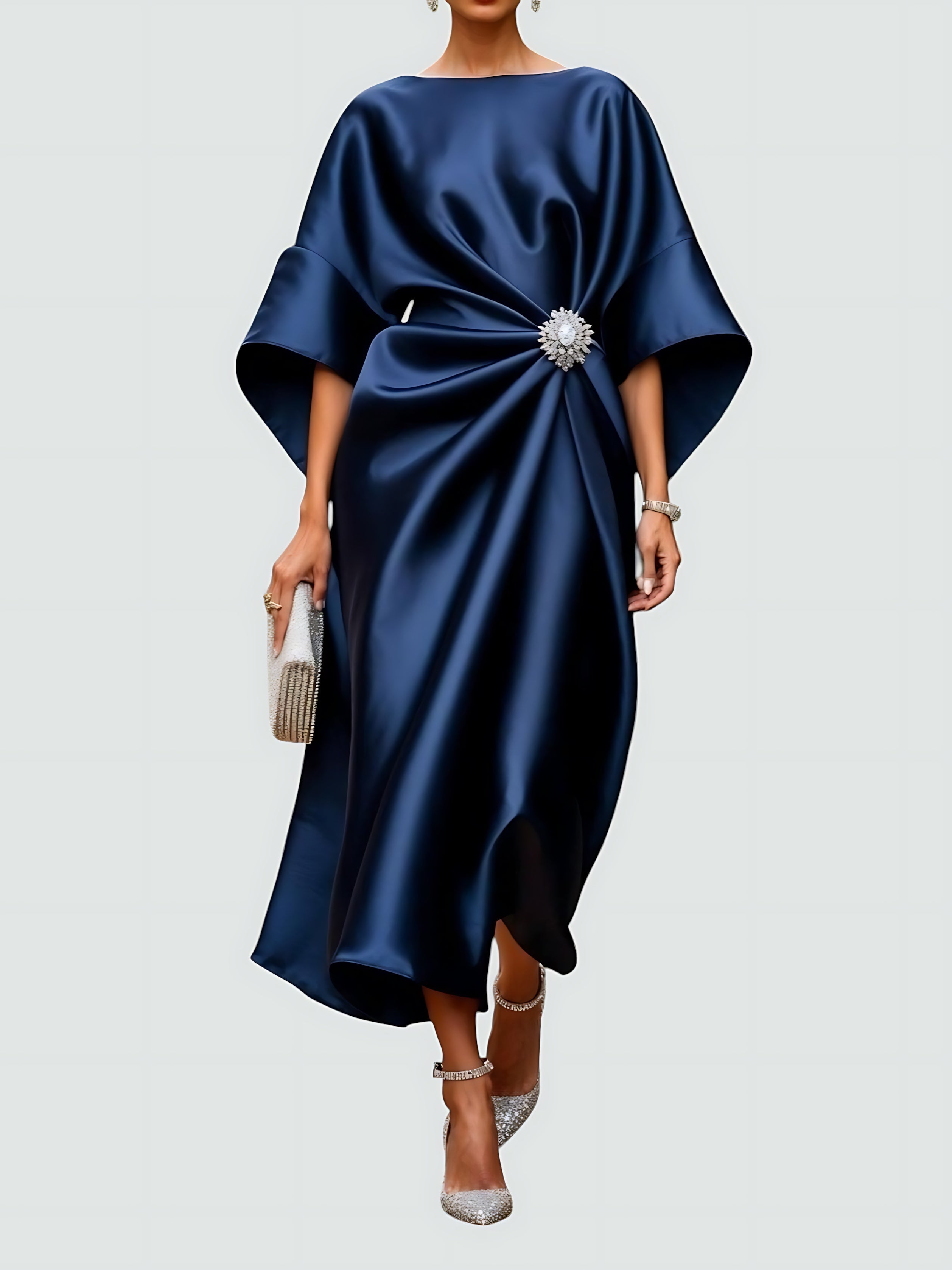 Harper – Satin Draped Cocktail Midi Dress