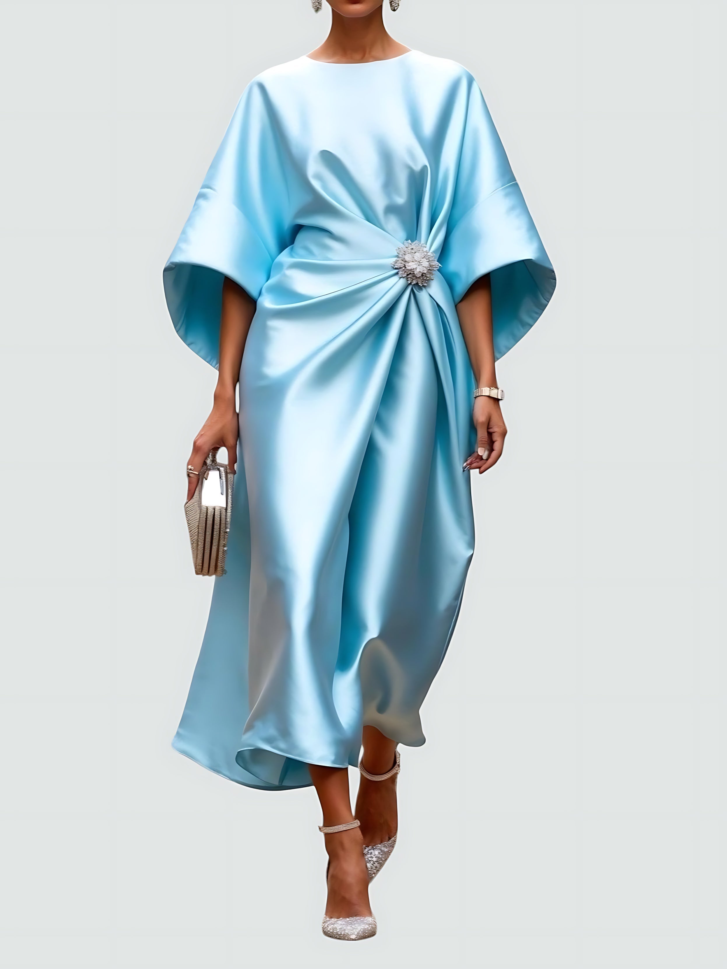 Harper – Satin Draped Cocktail Midi Dress