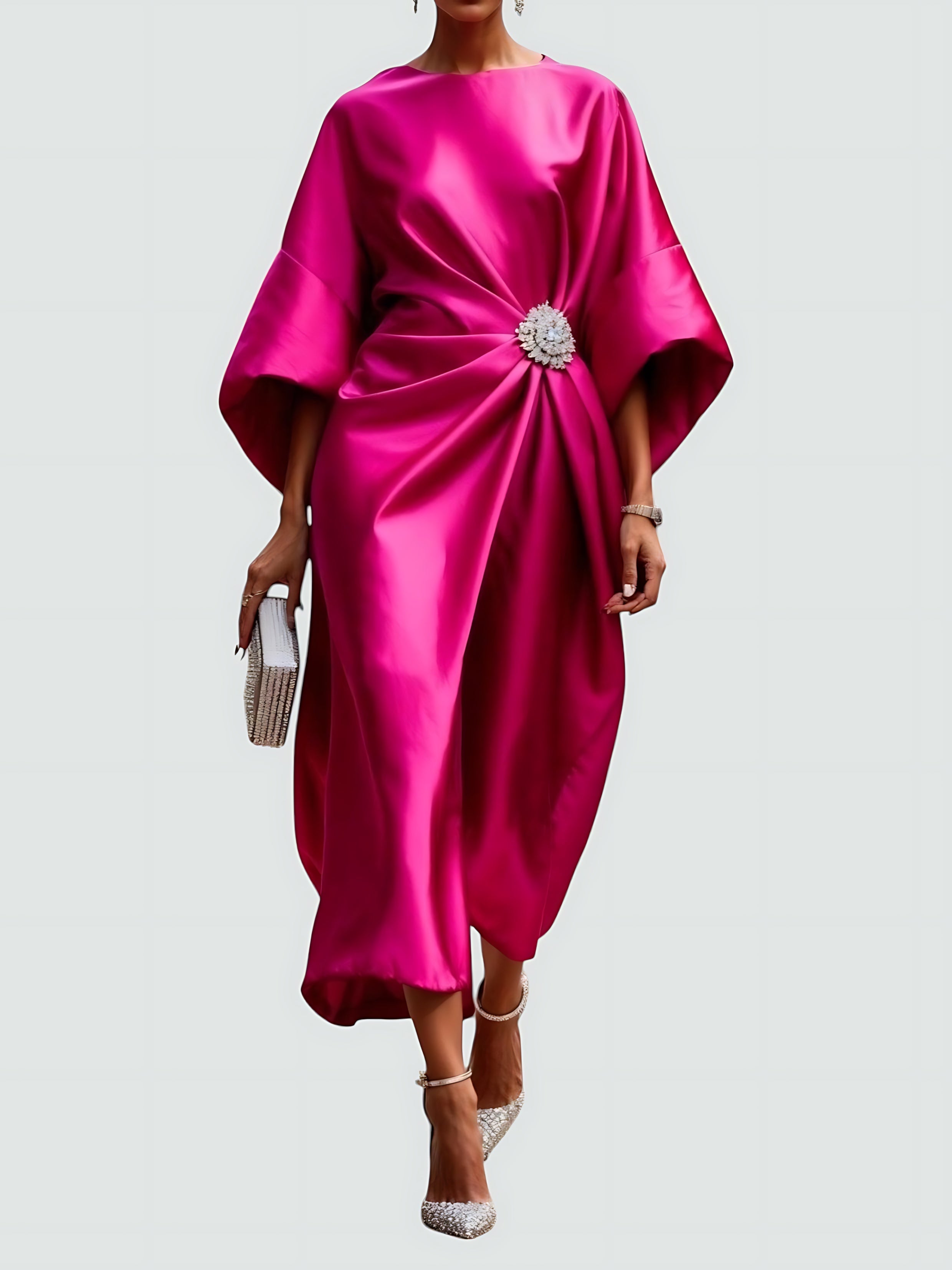 Harper – Satin Draped Cocktail Midi Dress