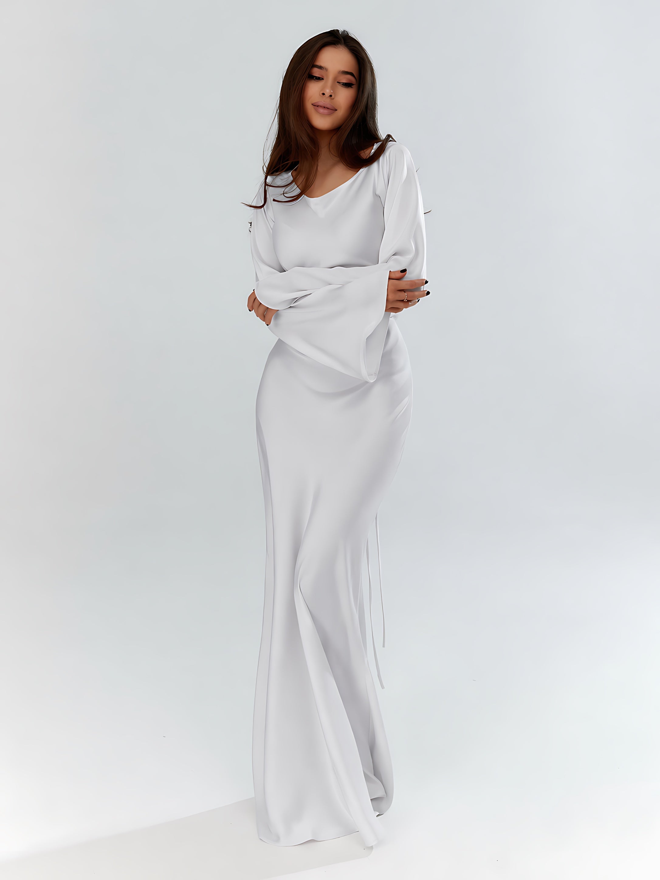 Harper – Satin Long Sleeve Formal Maxi Dress