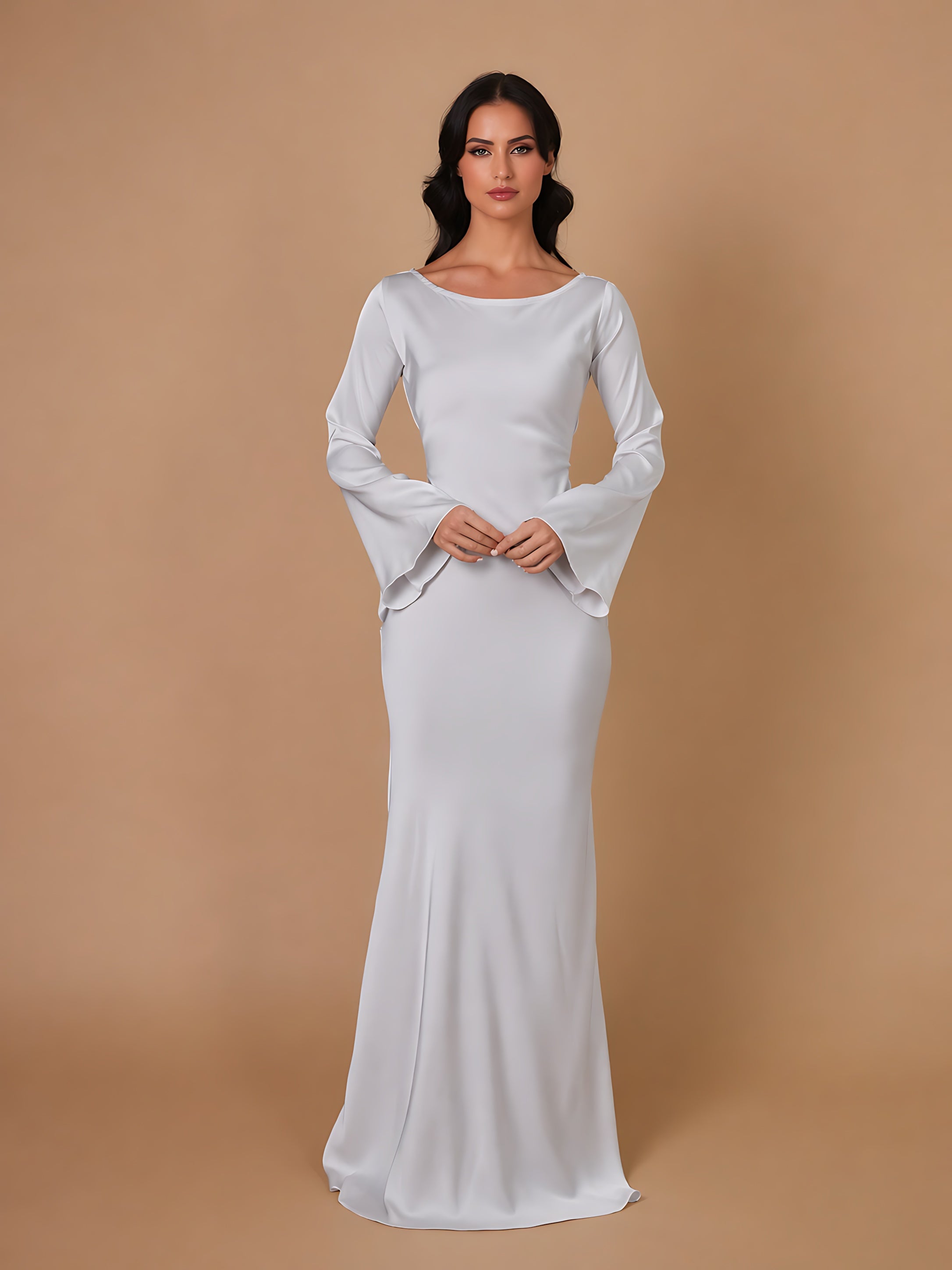 Harper – Satin Long Sleeve Formal Maxi Dress