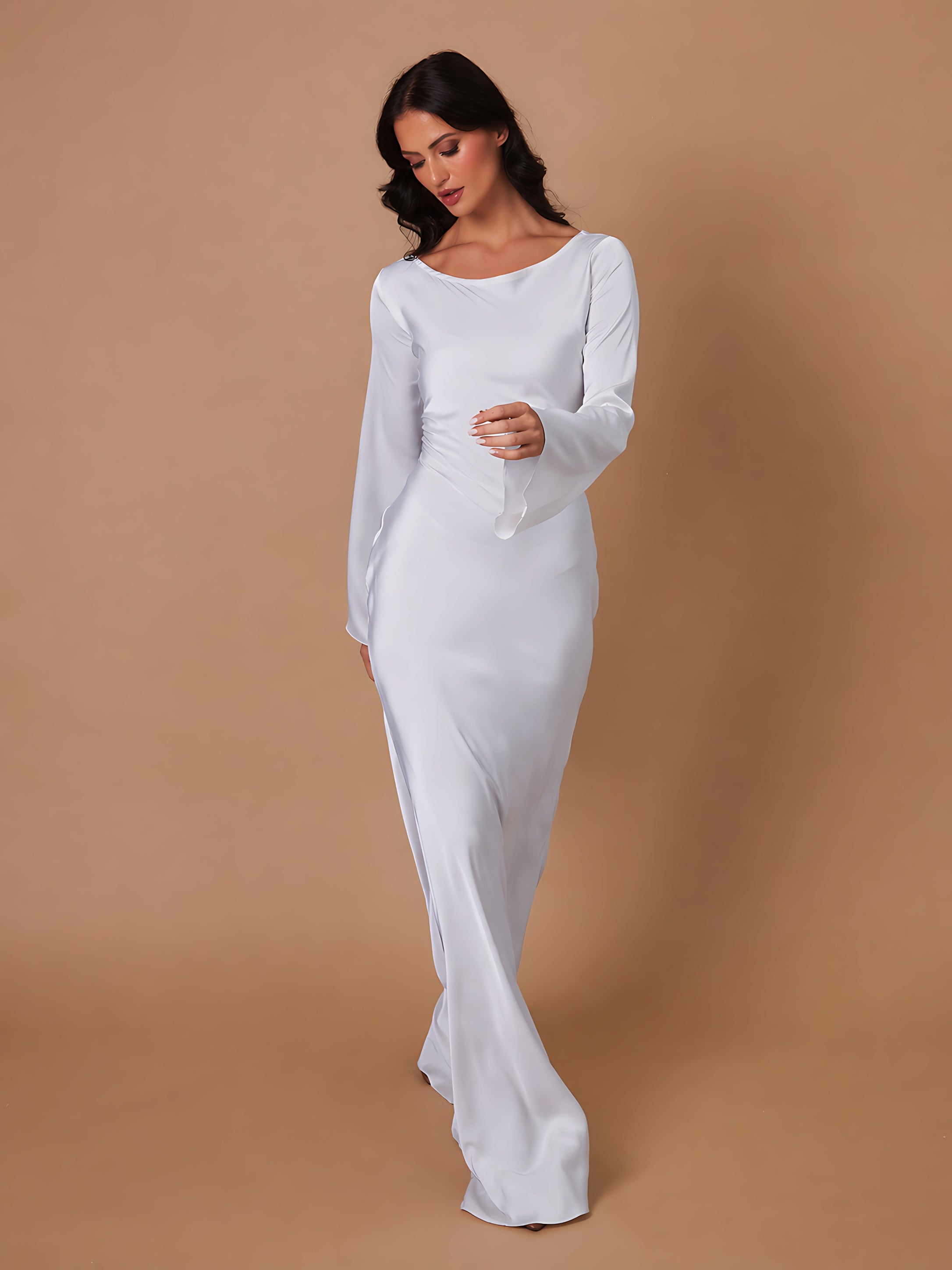 Harper – Satin Long Sleeve Formal Maxi Dress
