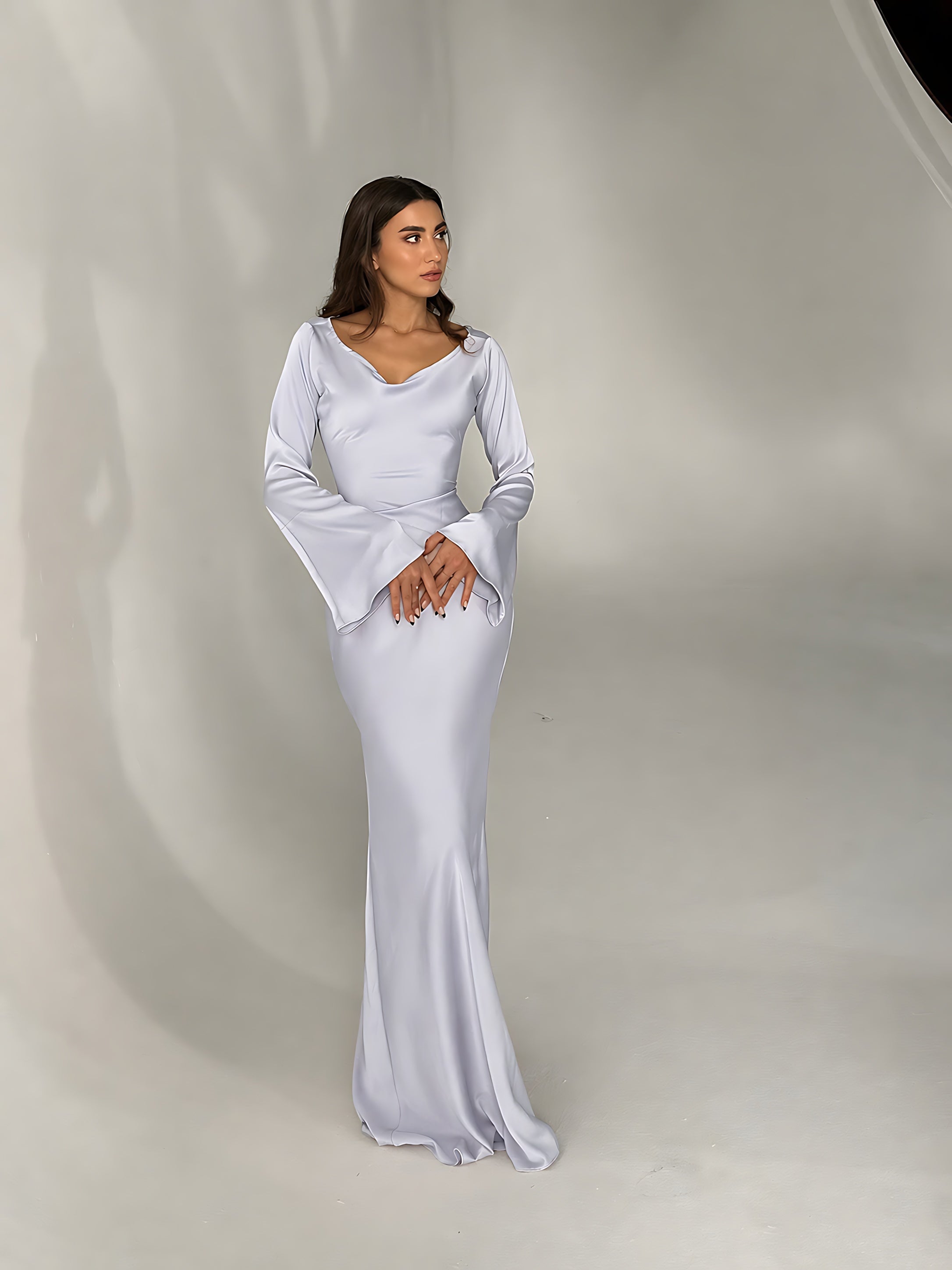 Harper – Satin Long Sleeve Formal Maxi Dress