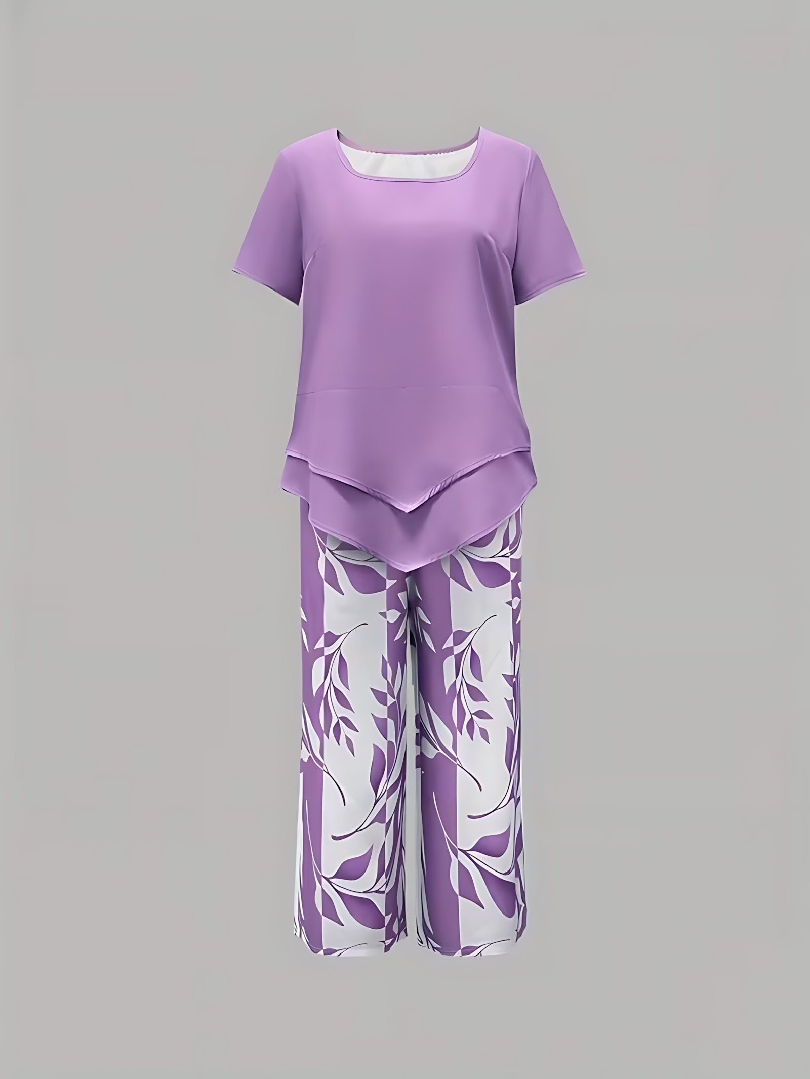 Harriet – Tunic Top and Leaf Print Cropped Pants Set