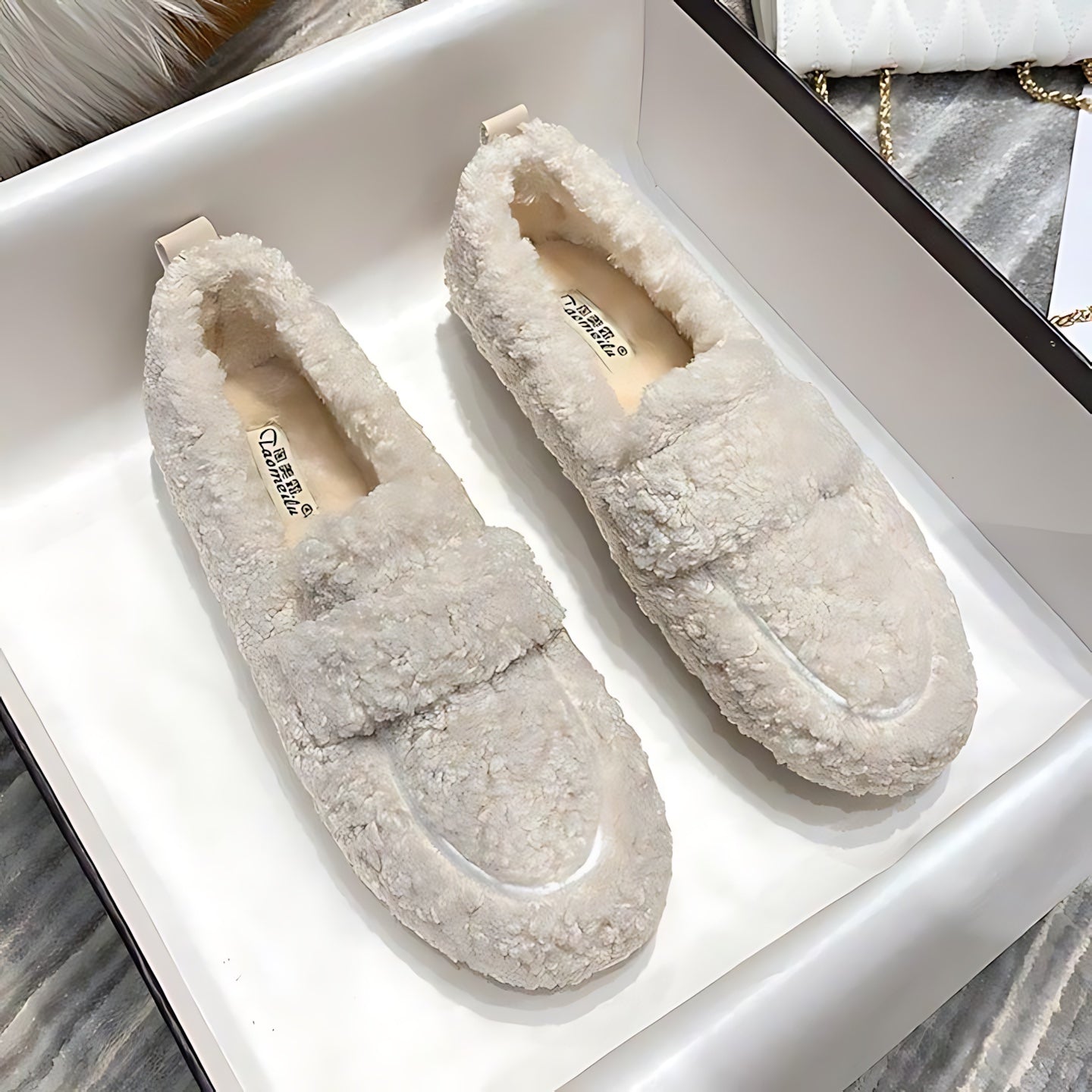 Hazel – Faux Fur Slip On Moccasins