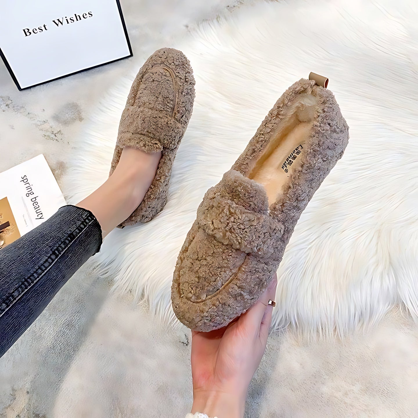 Hazel – Faux Fur Slip On Moccasins