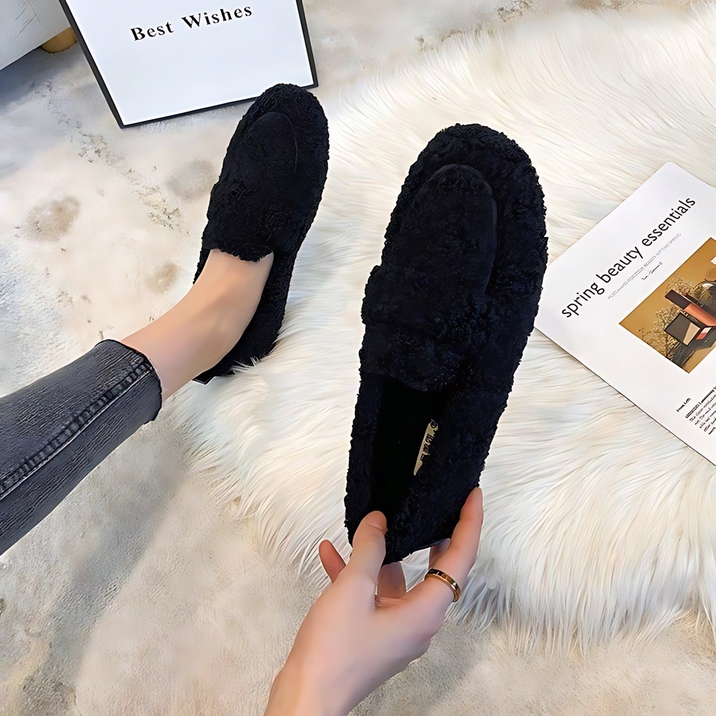 Hazel – Faux Fur Slip On Moccasins
