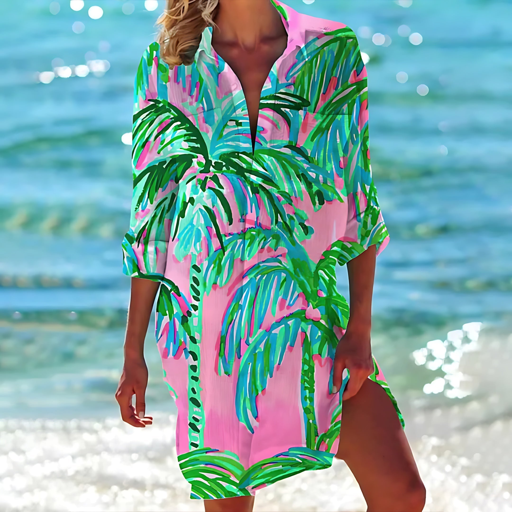 Hazel – Floral Print Button Up Shirt Dress Cover Up