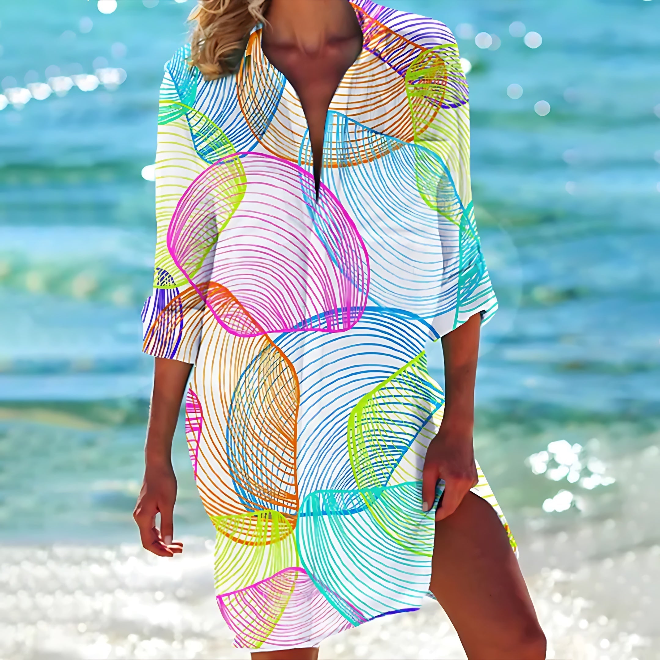 Hazel – Floral Print Button Up Shirt Dress Cover Up