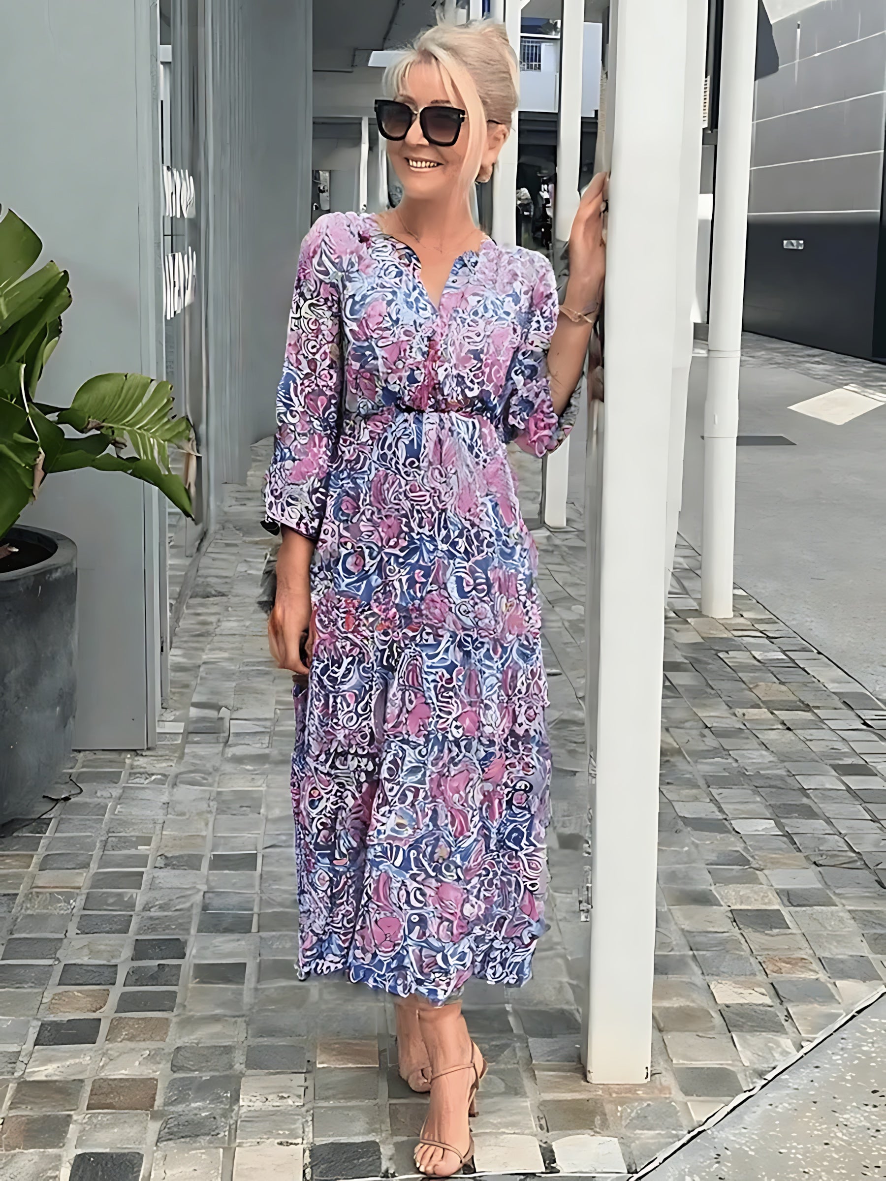 Hazel – Floral Smocked Waist Boho Midi Dress