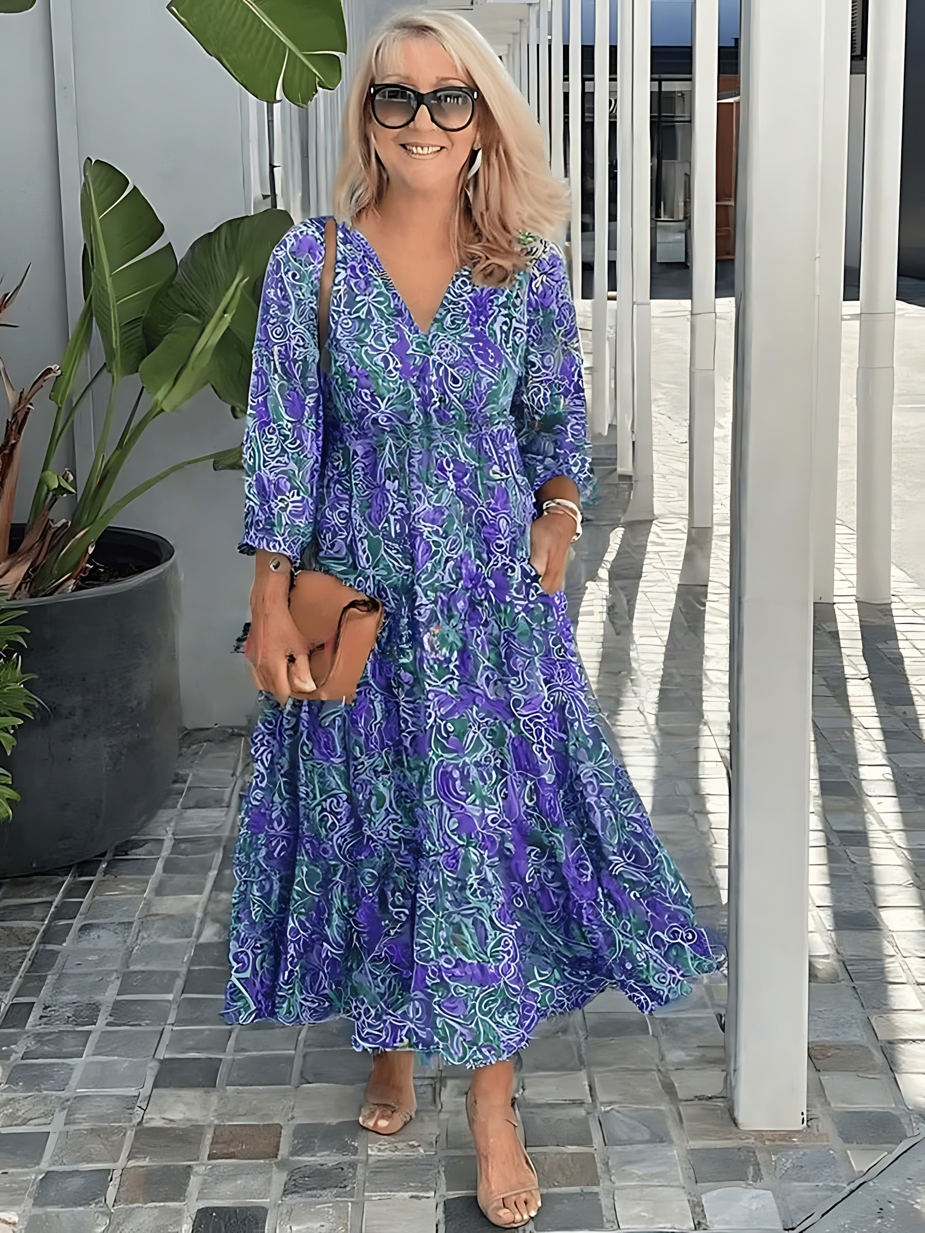 Hazel – Floral Smocked Waist Boho Midi Dress