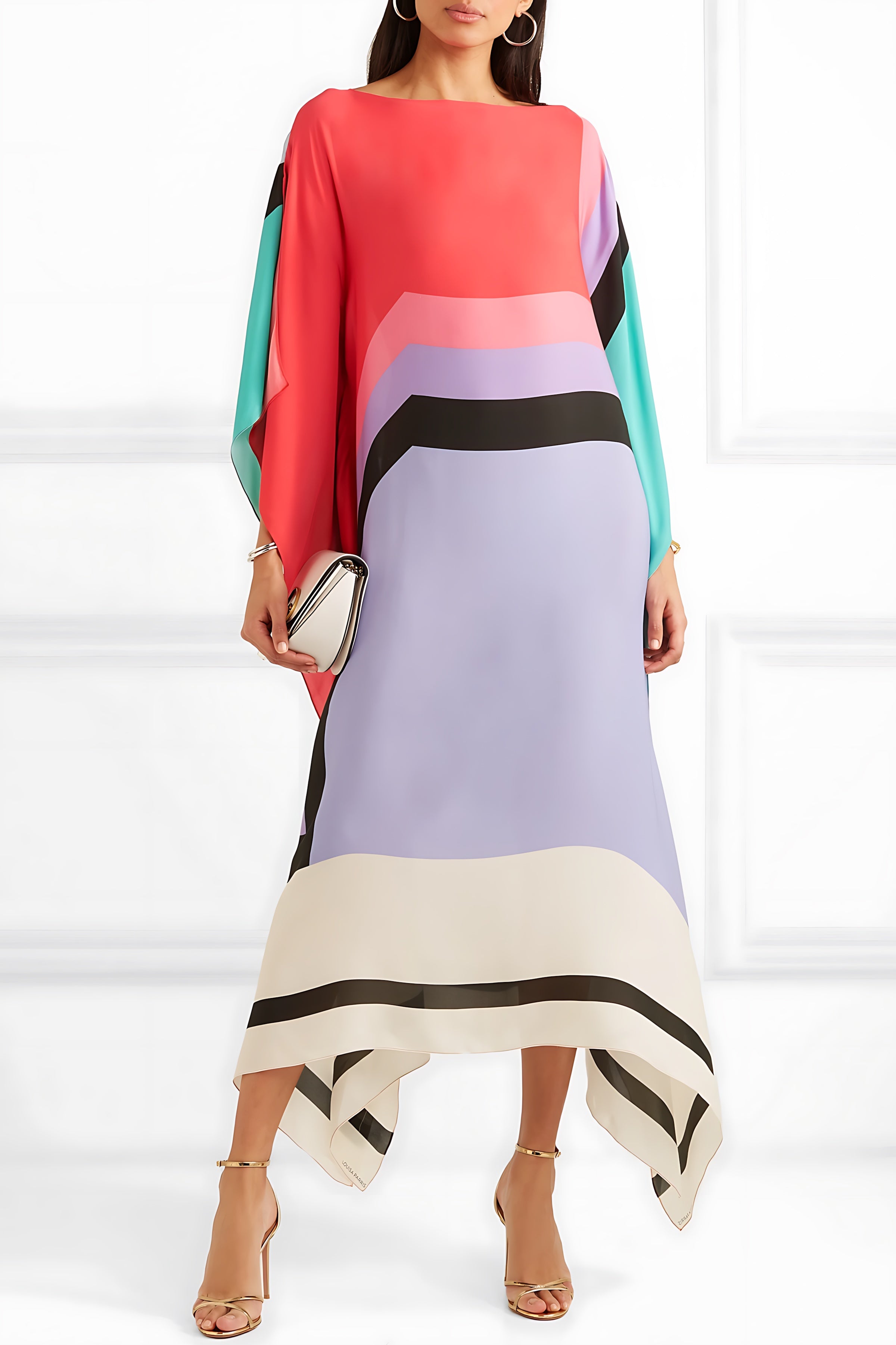 Hazel – Geometric Print Batwing Sleeve Kaftan Maxi Dress