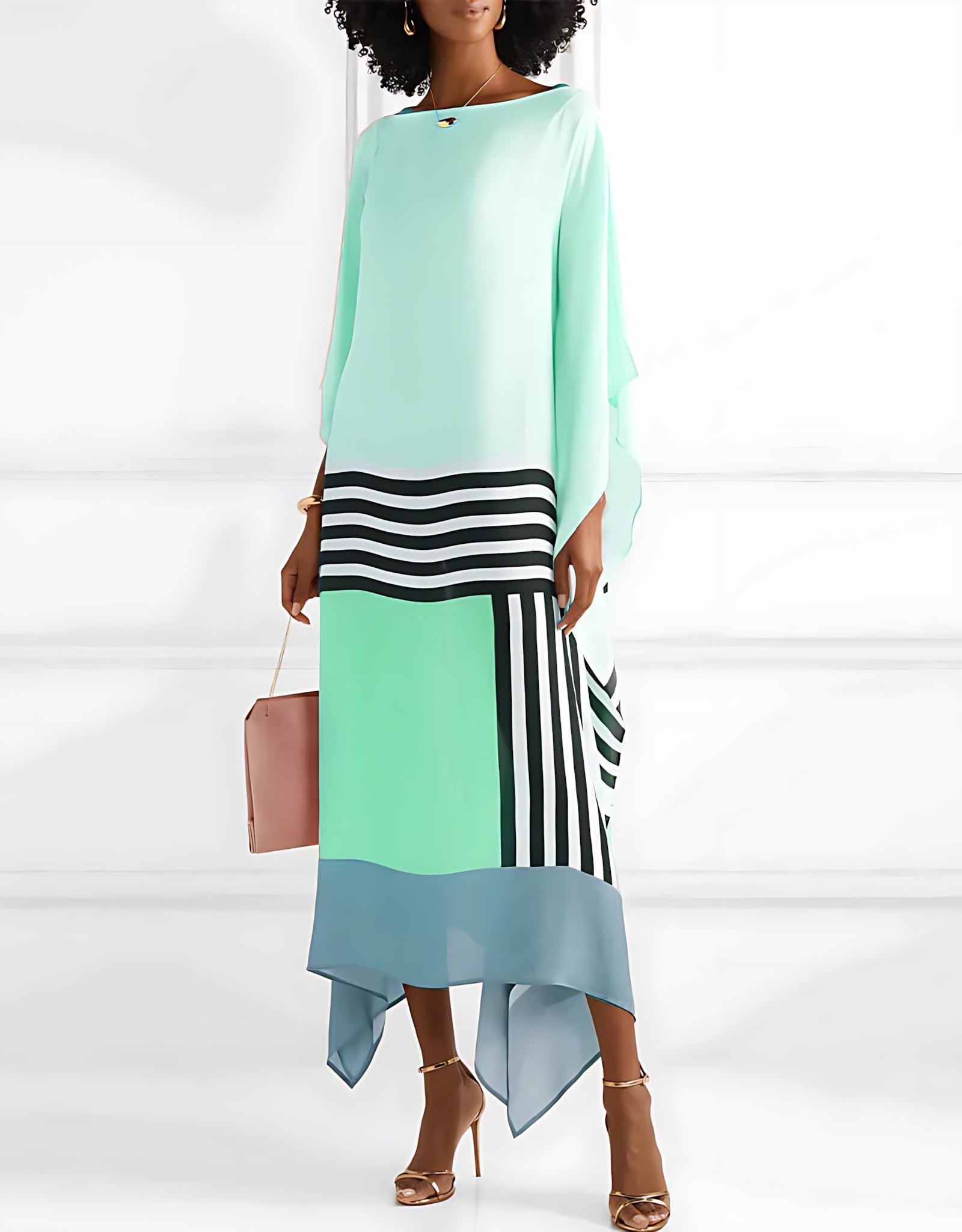 Hazel – Geometric Print Batwing Sleeve Kaftan Maxi Dress