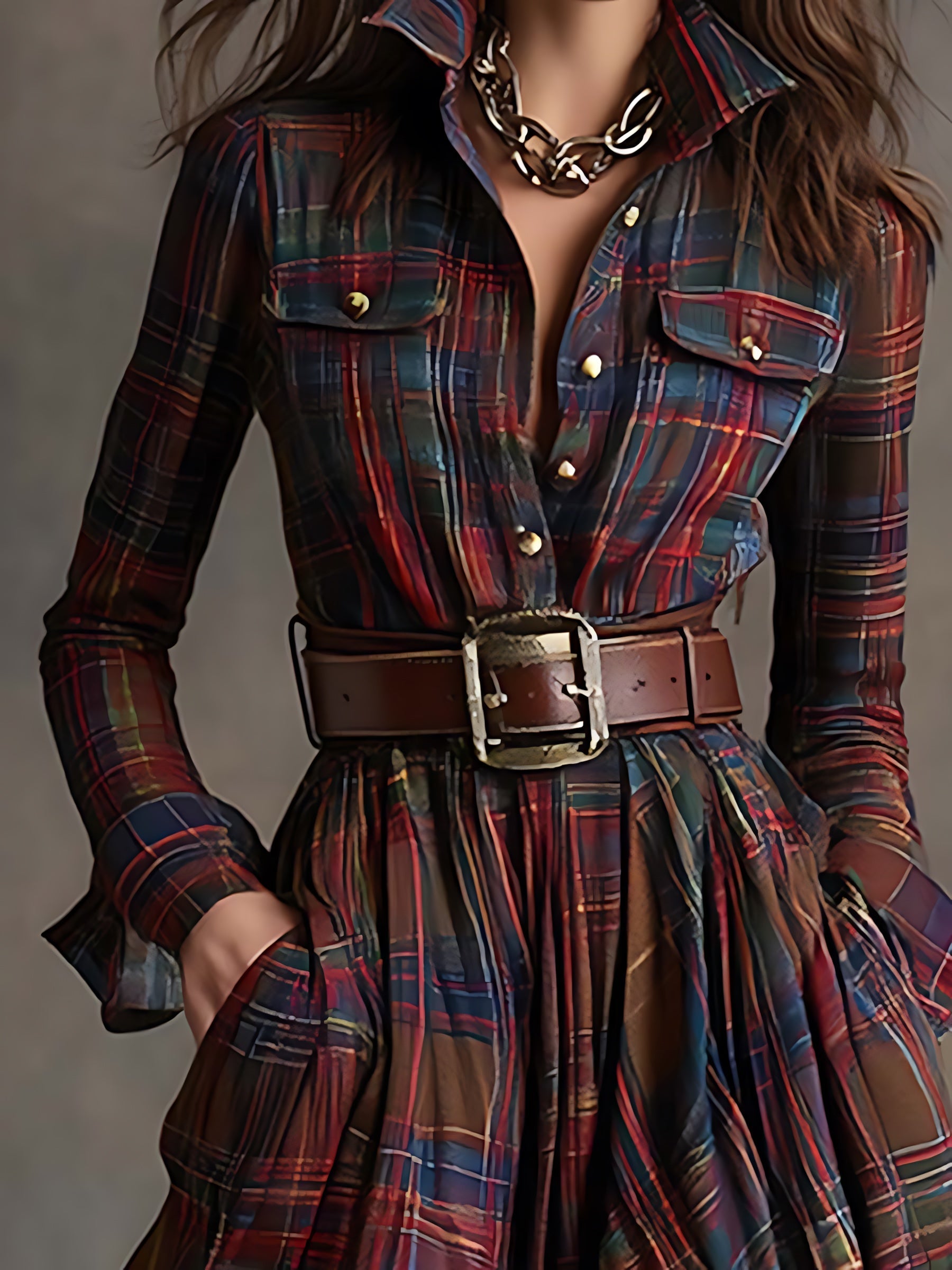 Hazel – Plaid Long Sleeve Maxi Shirt Dress