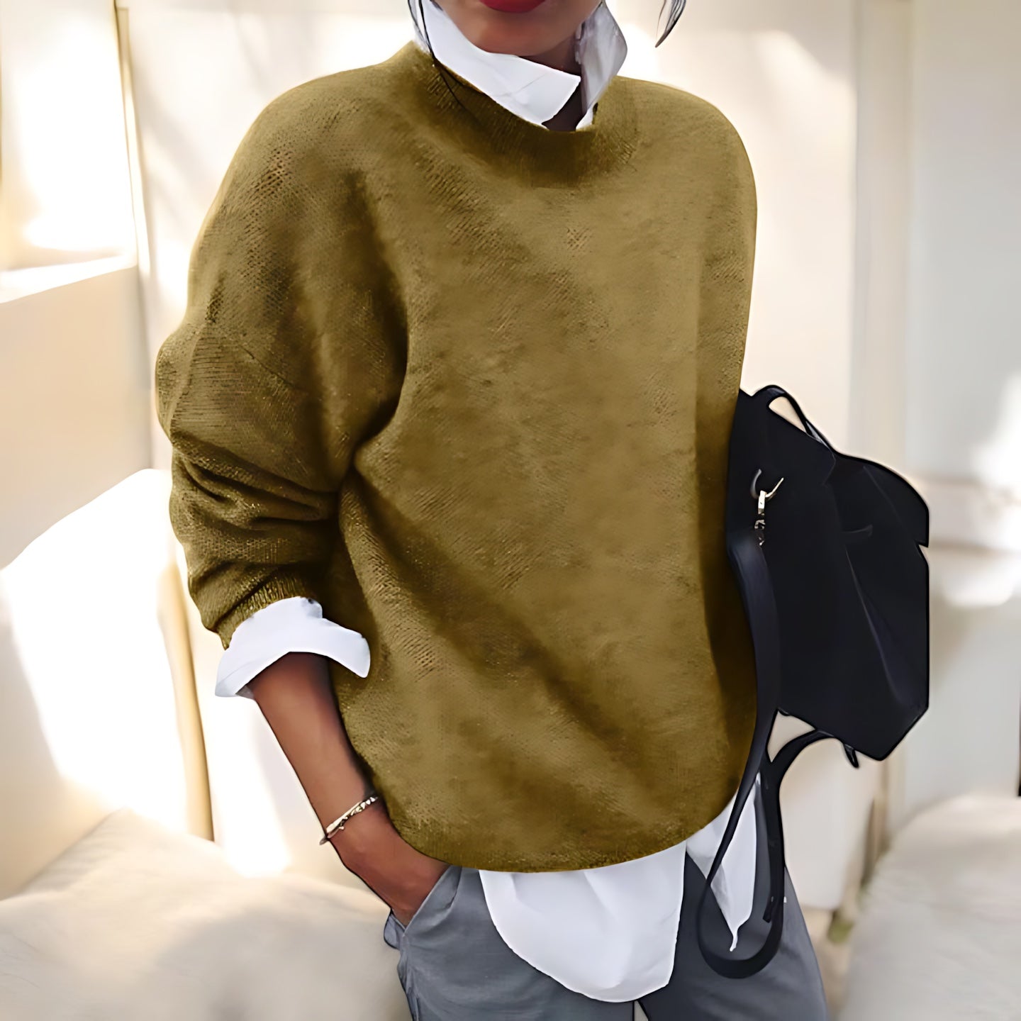 Hazel – Relaxed Crew Neck Knit Sweater