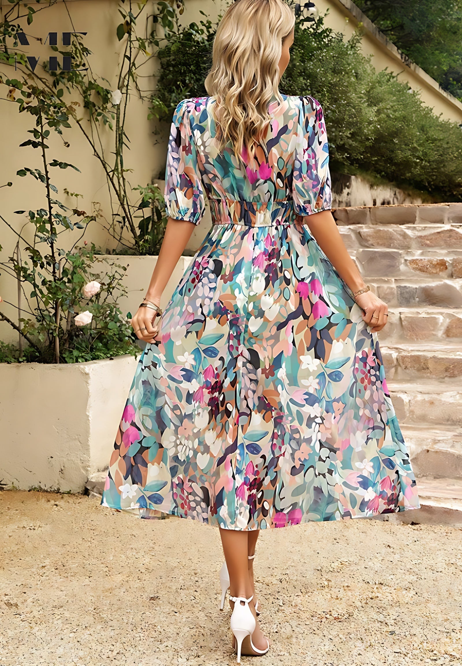Helena – Floral Puff Sleeve Wedding Guest Maxi Dress