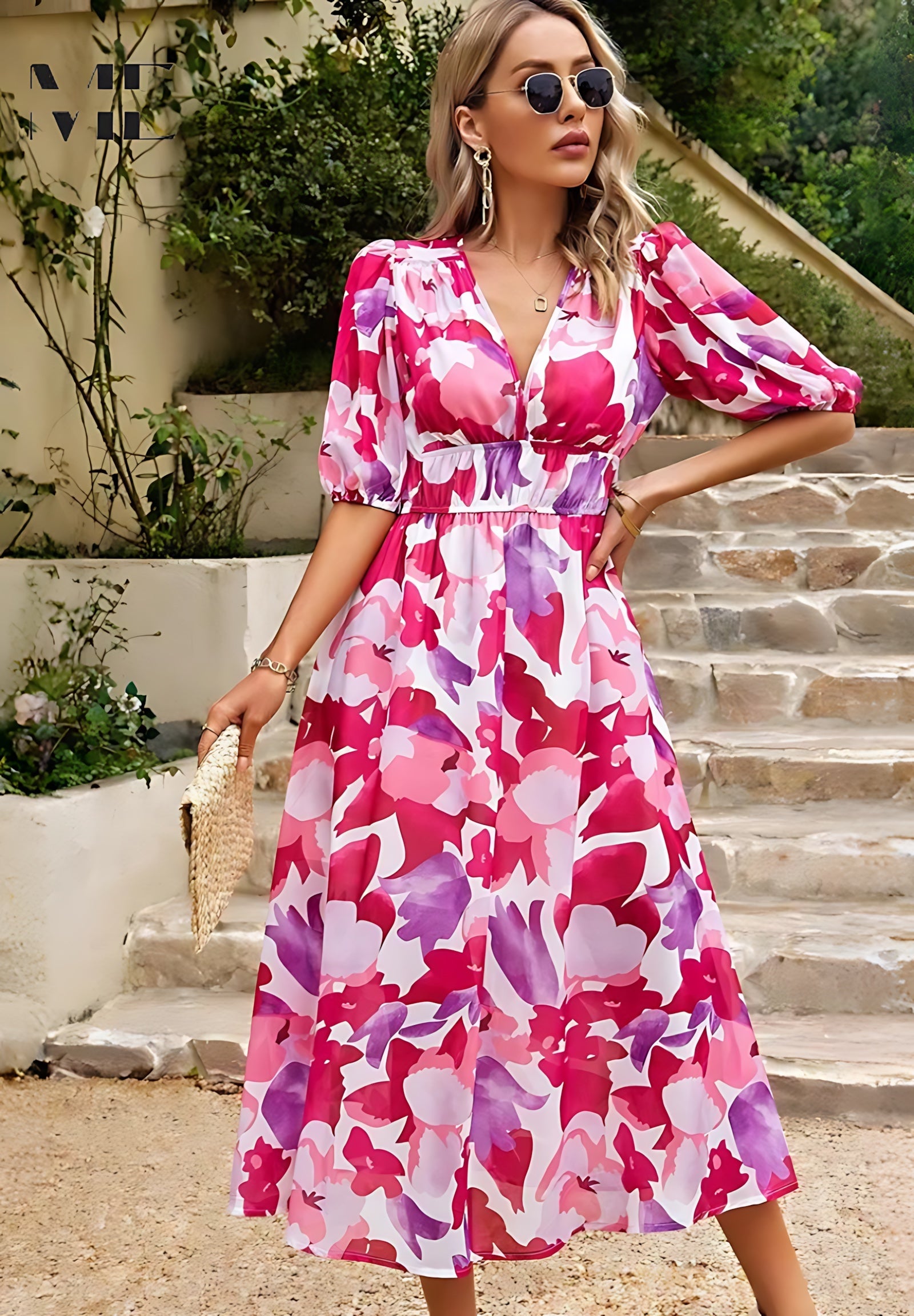 Helena – Floral Puff Sleeve Wedding Guest Maxi Dress