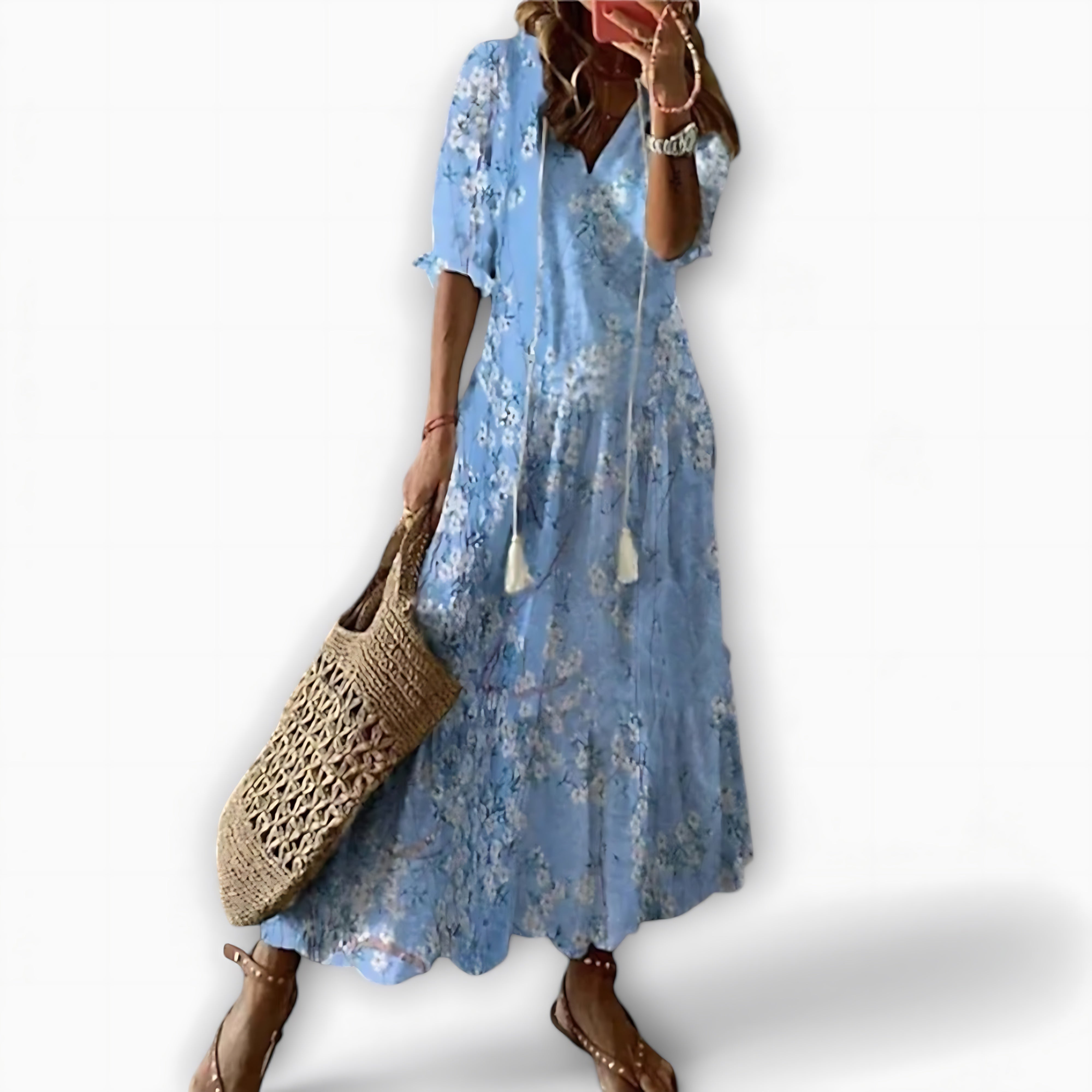 Helena – Geometric Print V Neck Tiered Maxi Dress