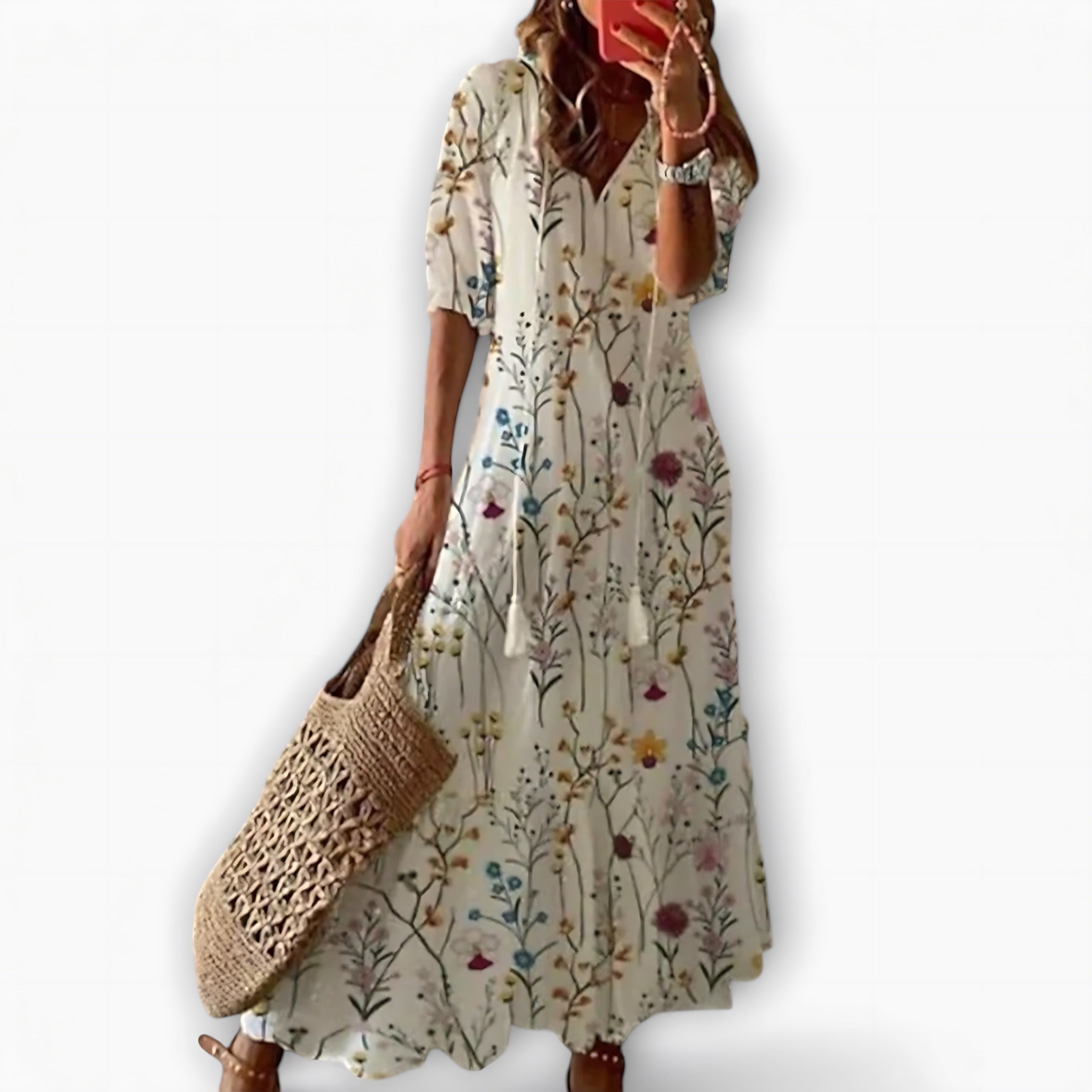 Helena – Geometric Print V Neck Tiered Maxi Dress